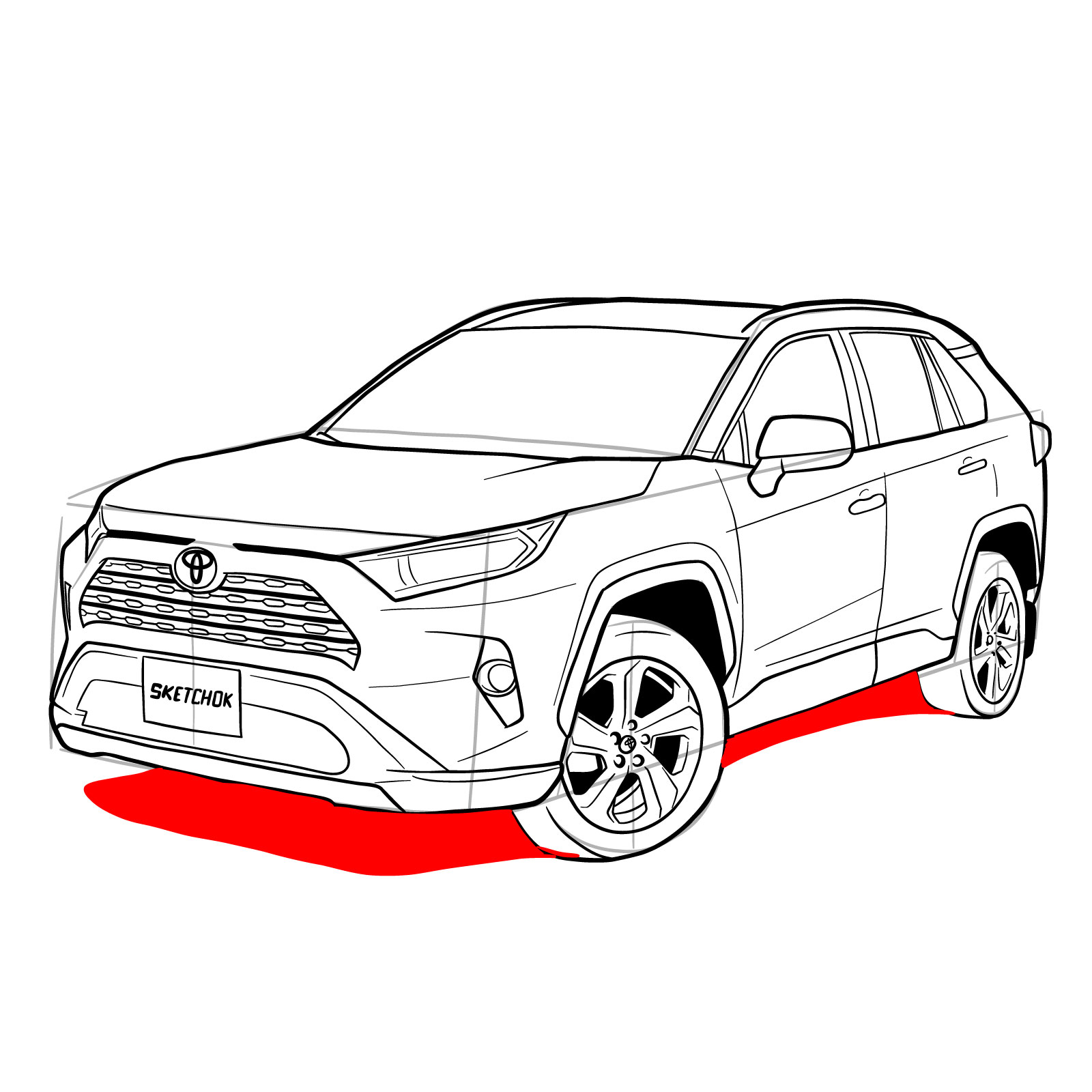 How to draw 2020 Toyota RAV4 - step 37