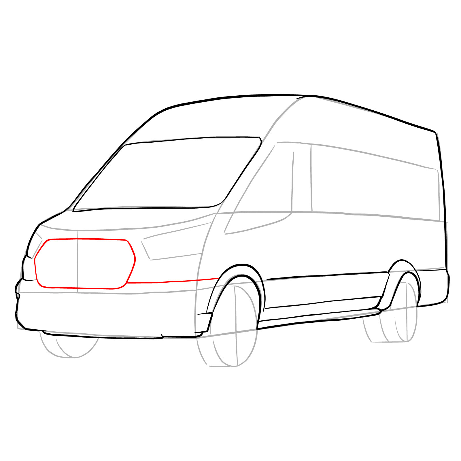 How to draw 2020 Ford Transit - step 14