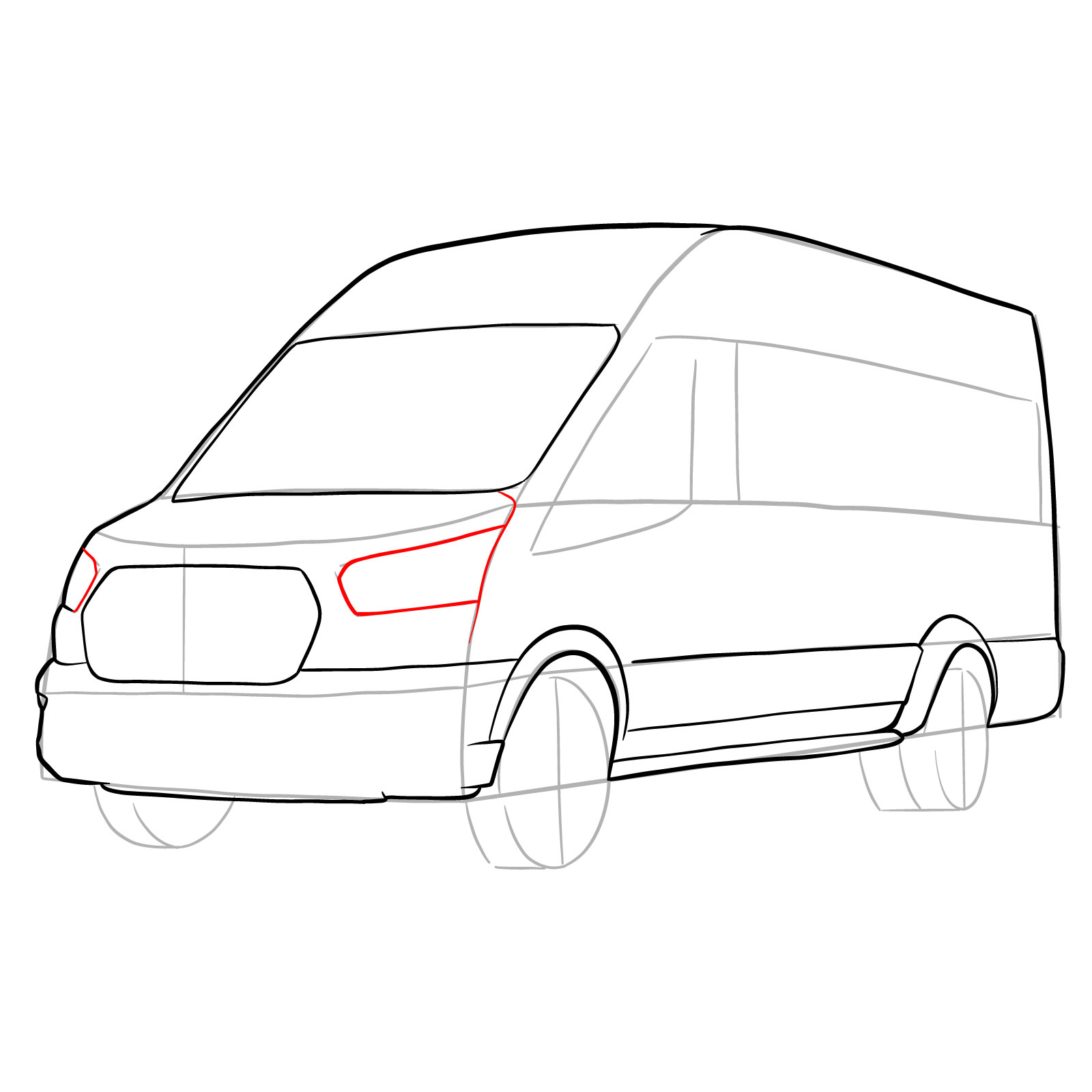 How to draw 2020 Ford Transit - step 15