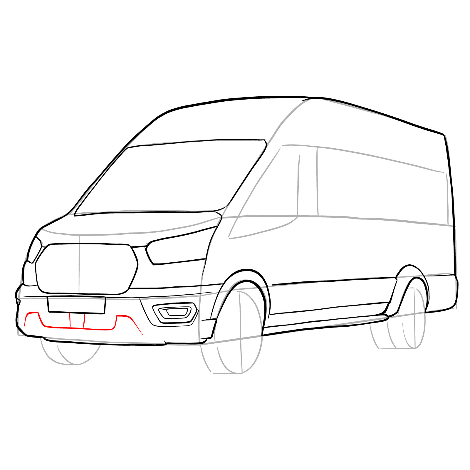 How to draw 2020 Ford Transit - step 19