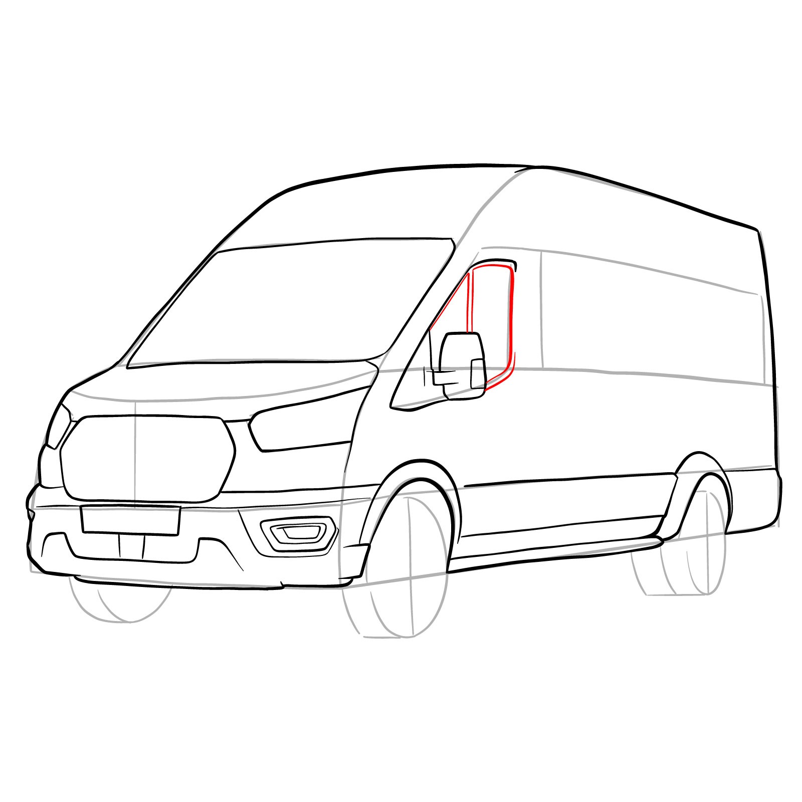 How to draw 2020 Ford Transit - step 22