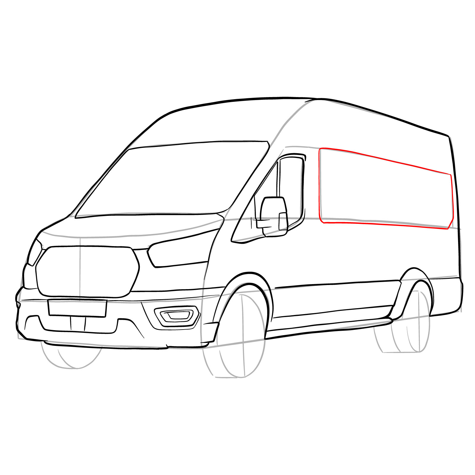 How to draw 2020 Ford Transit - step 23