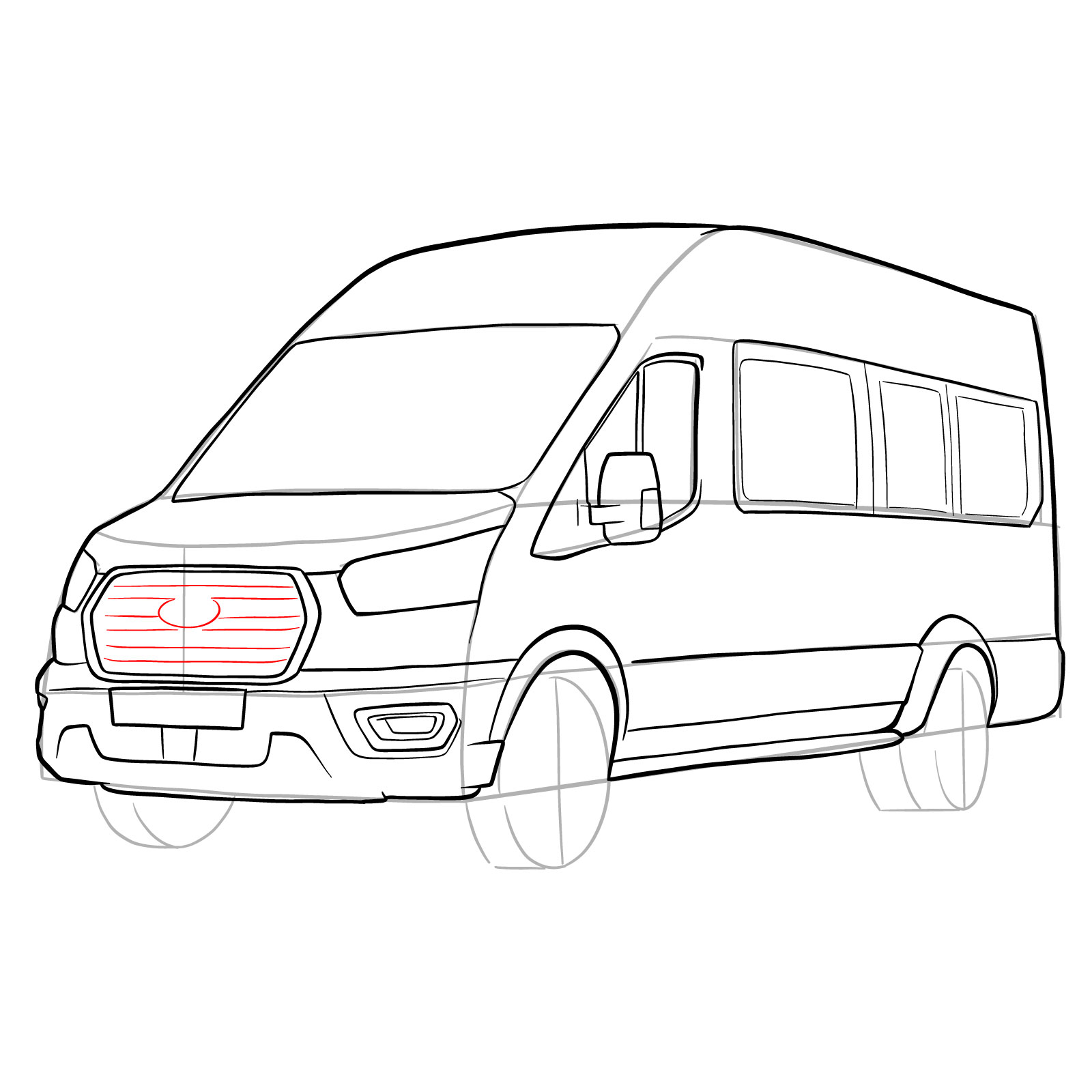 How to draw 2020 Ford Transit - step 26