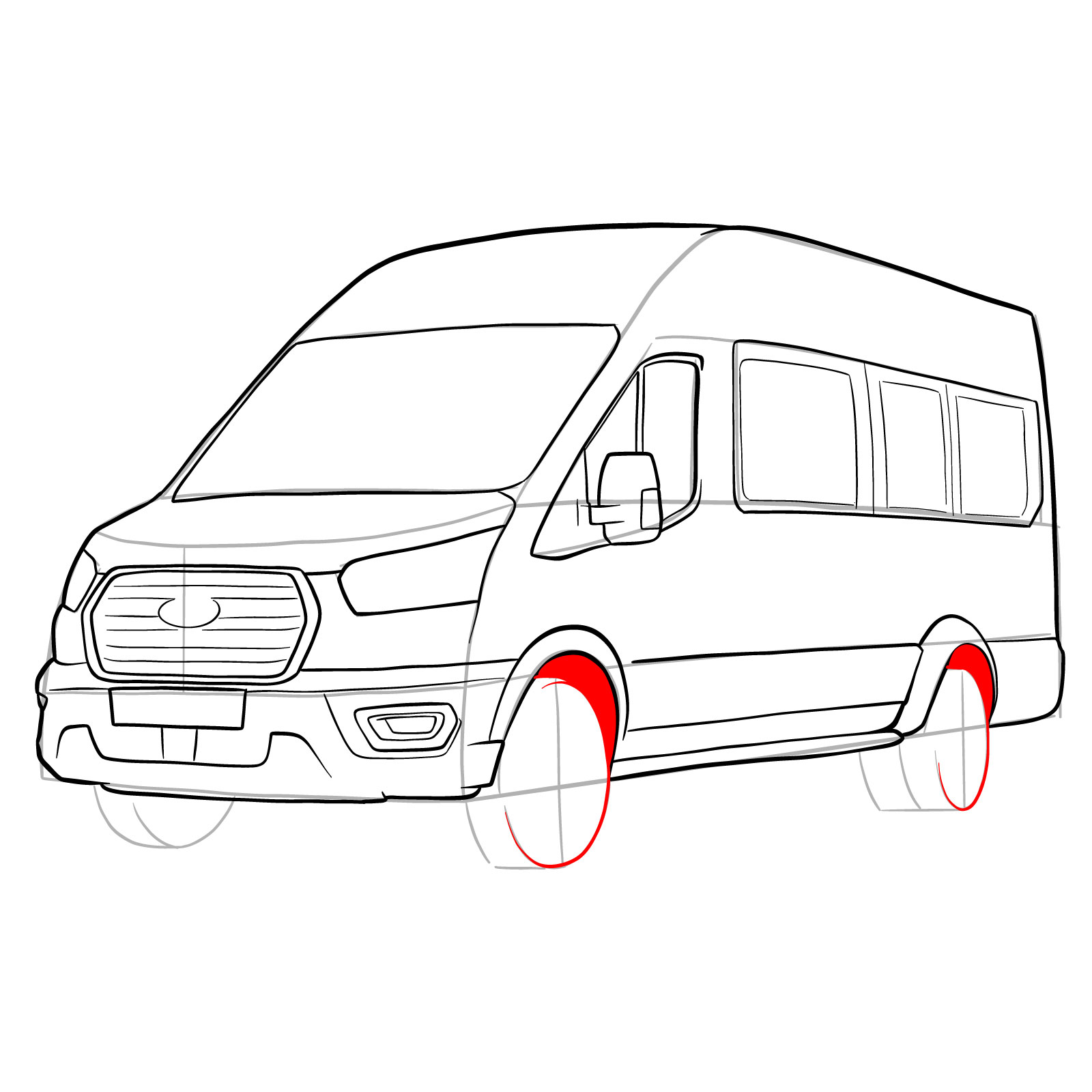 How to draw 2020 Ford Transit - step 27