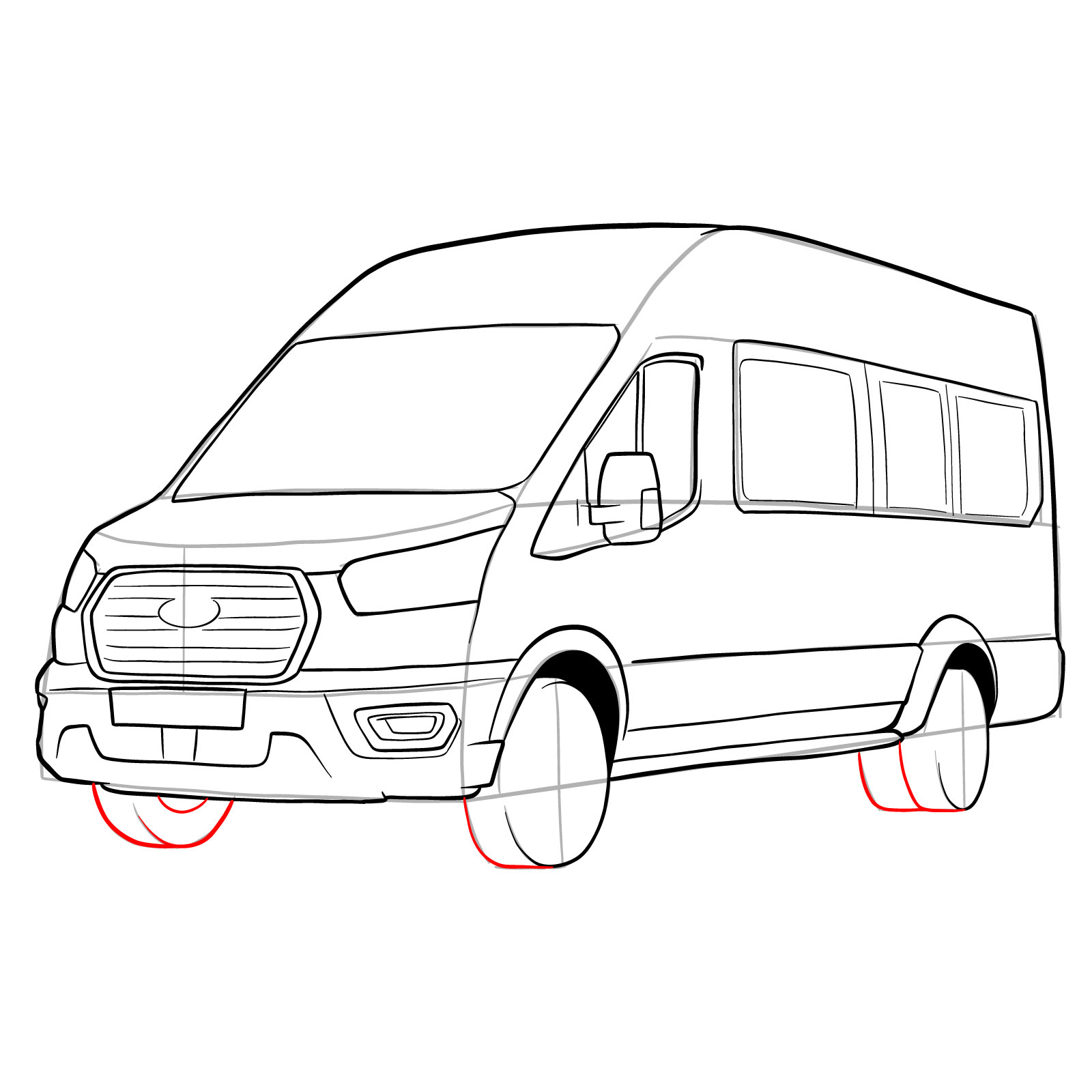 How to draw 2020 Ford Transit - step 28