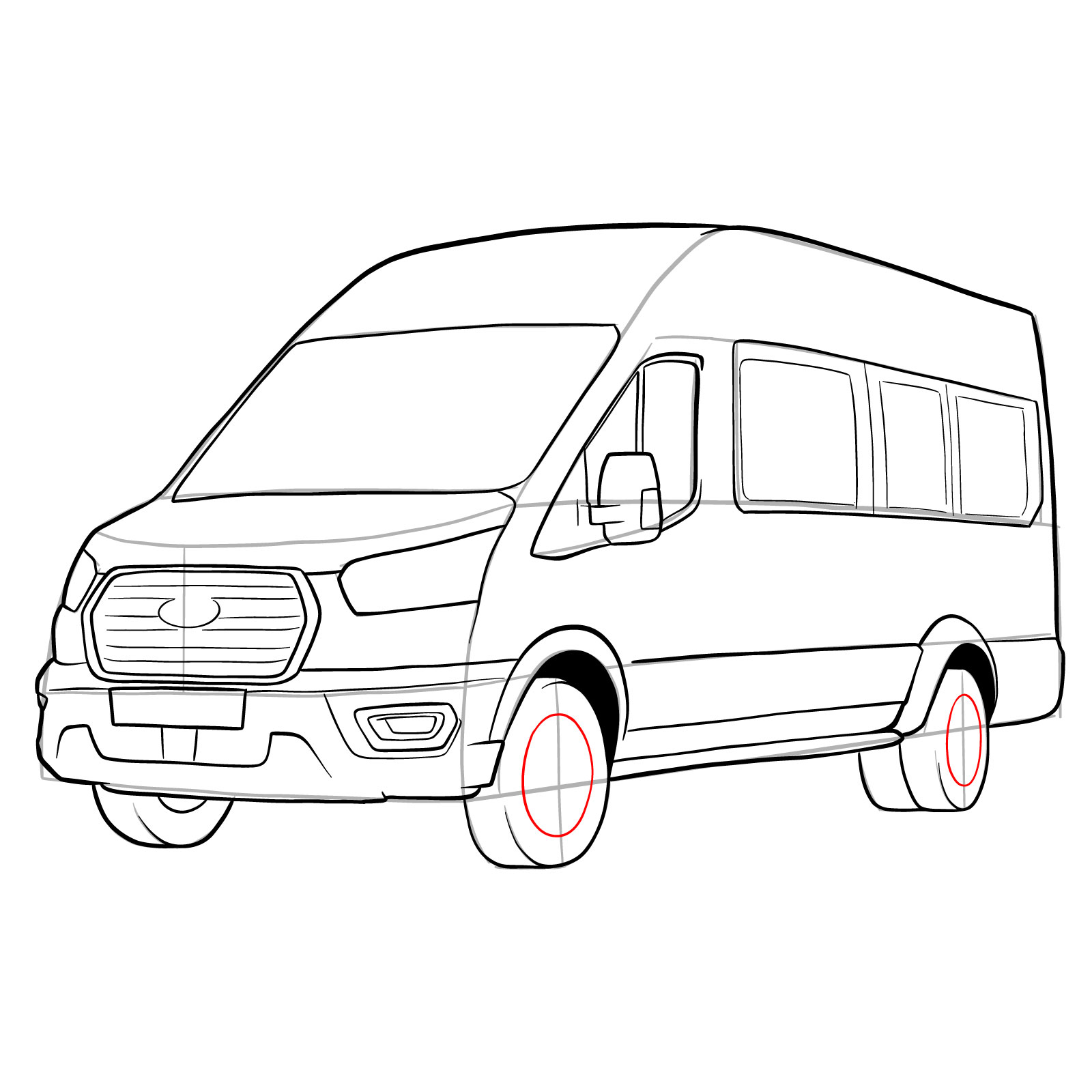 How to draw 2020 Ford Transit - step 29