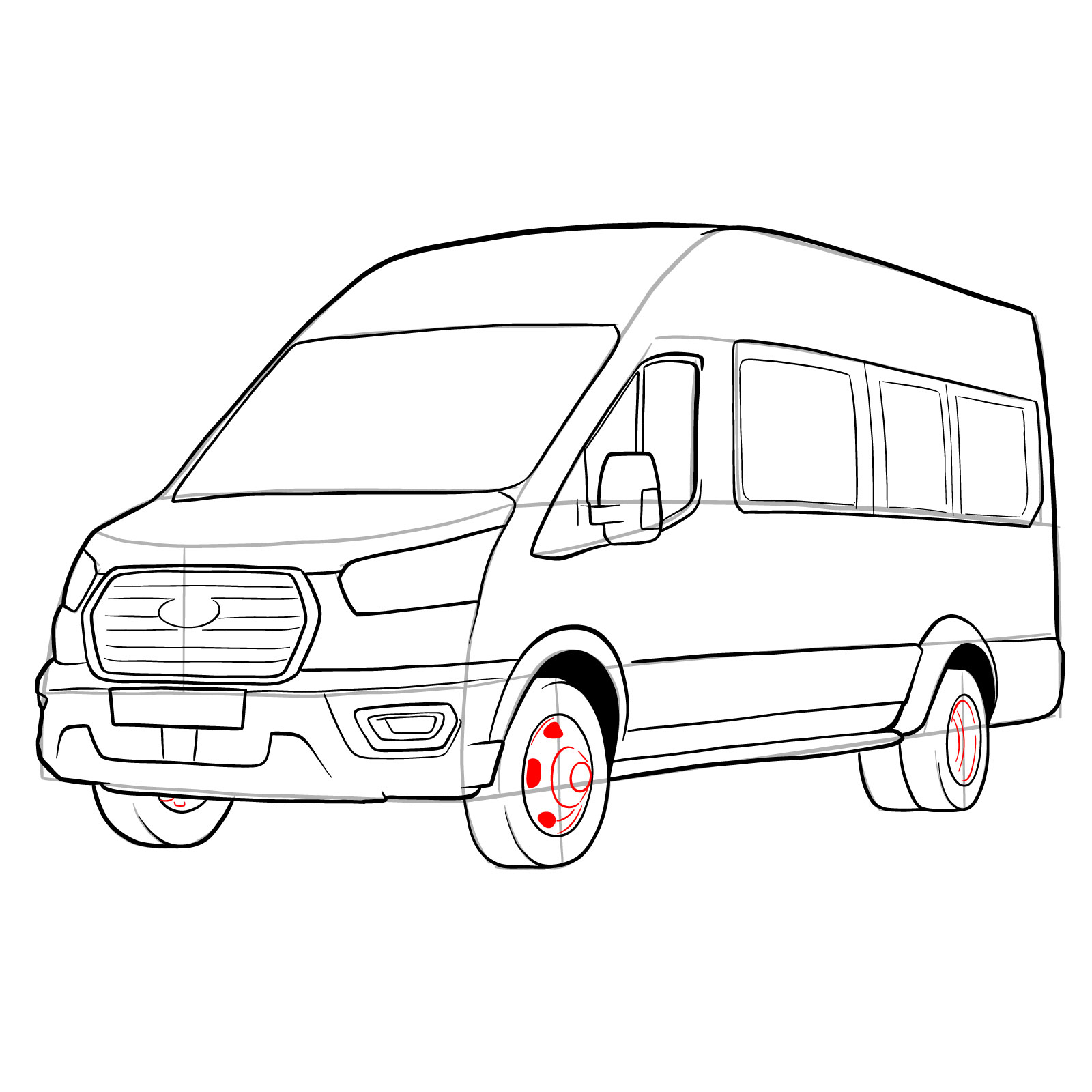 How to draw 2020 Ford Transit - step 30