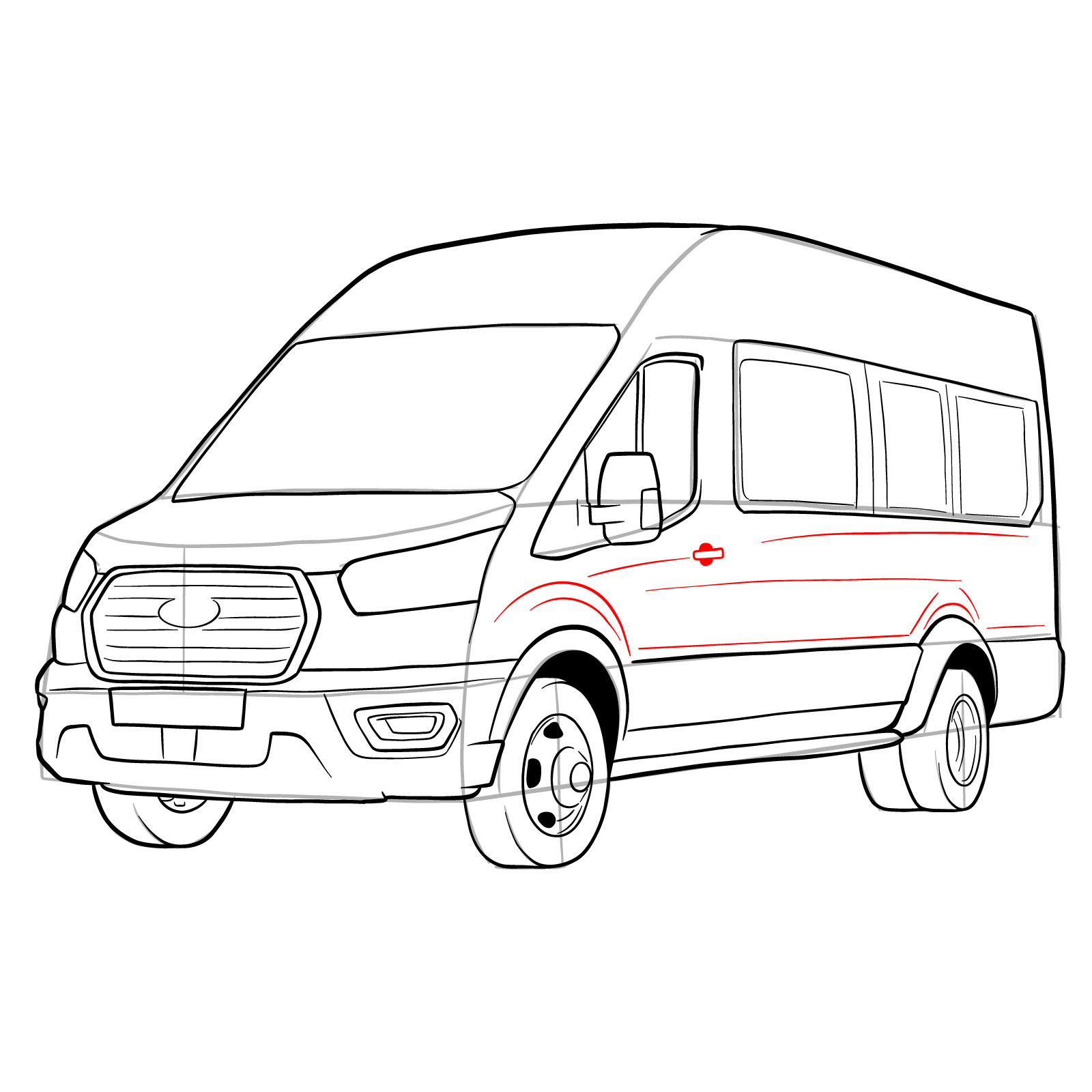 How to draw 2020 Ford Transit - step 31