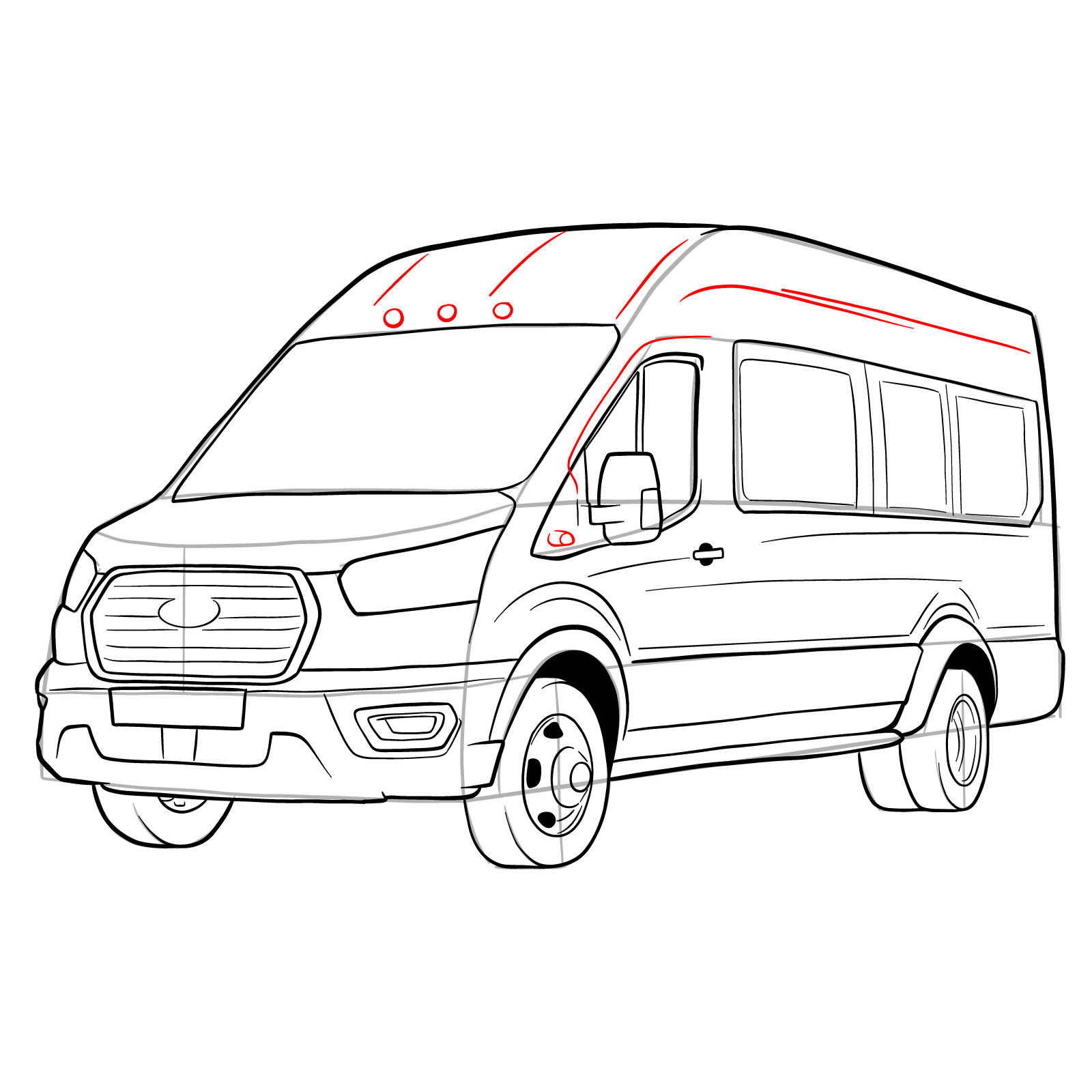 How to draw 2020 Ford Transit - step 32