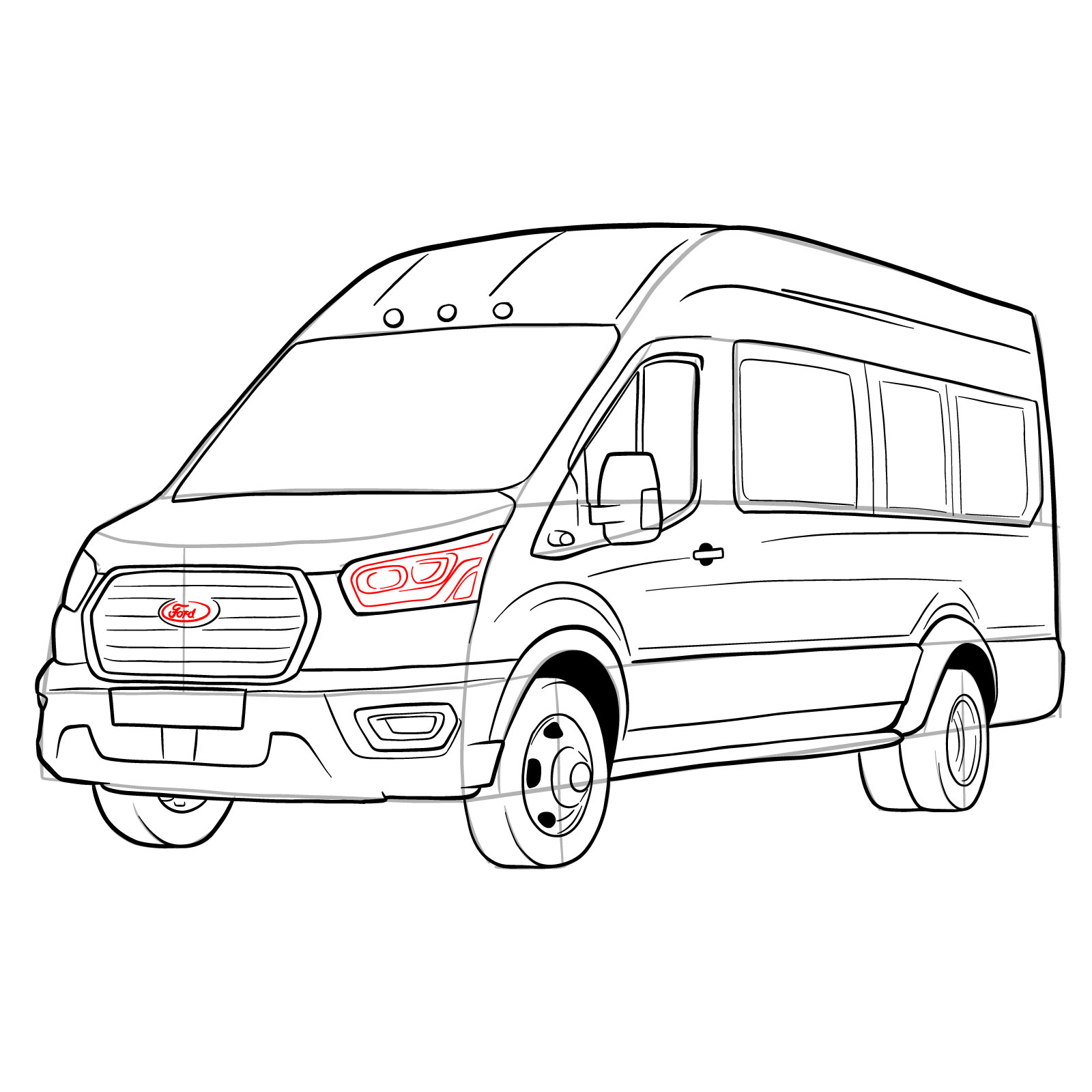 How to draw 2020 Ford Transit - step 33