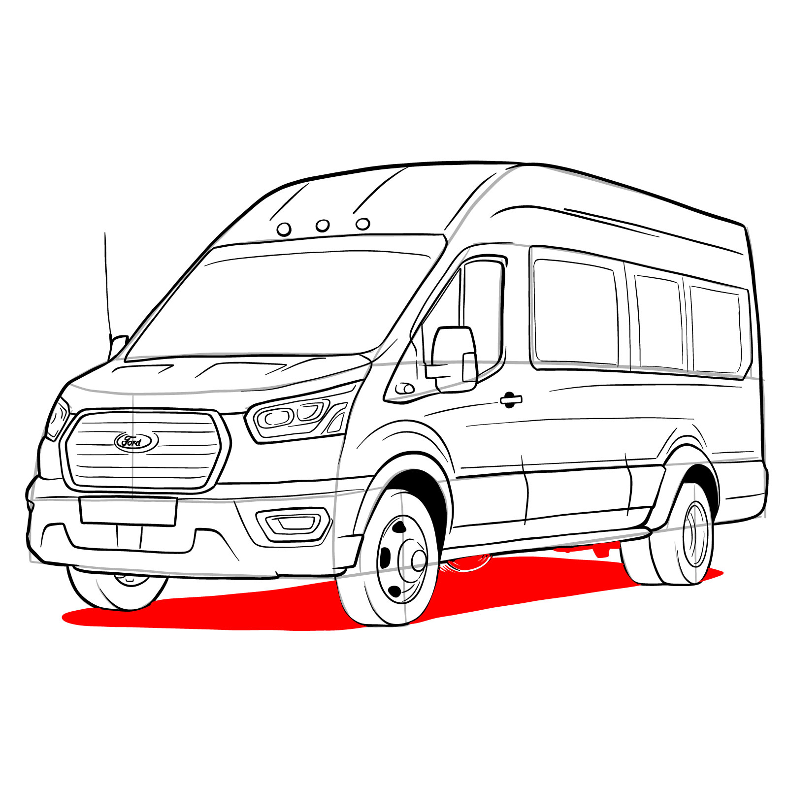 How to draw 2020 Ford Transit - step 35