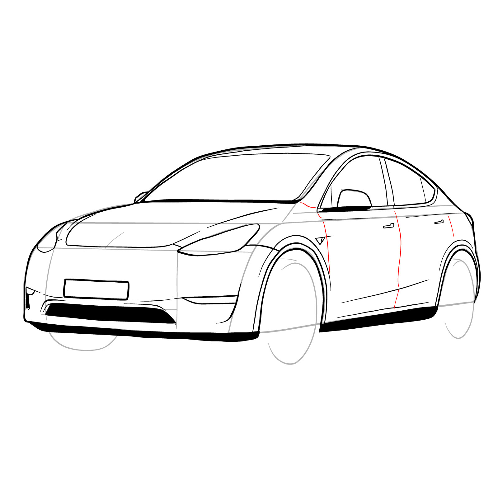 How to draw 2021 Tesla Model Y - step 28