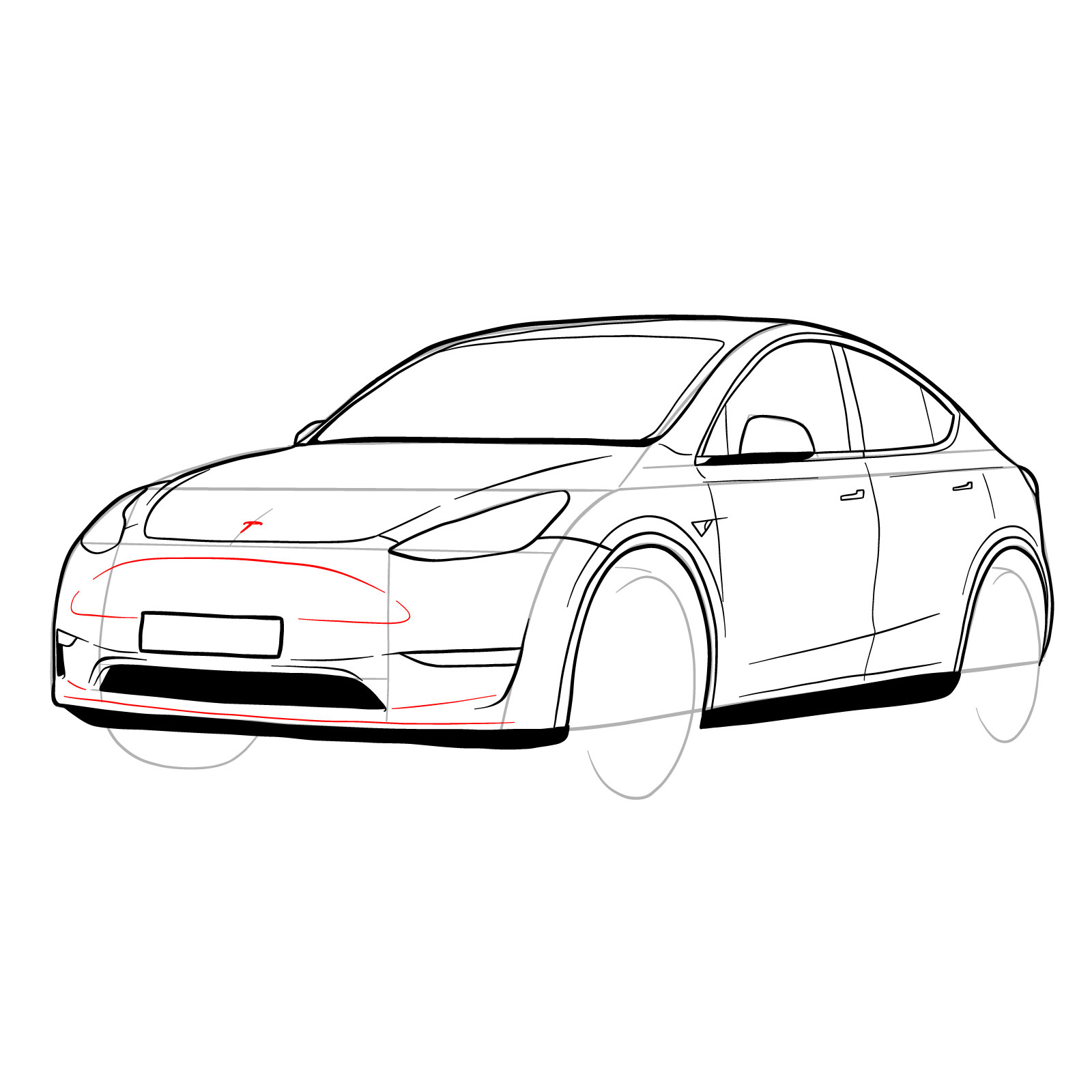 How to draw 2021 Tesla Model Y - step 29