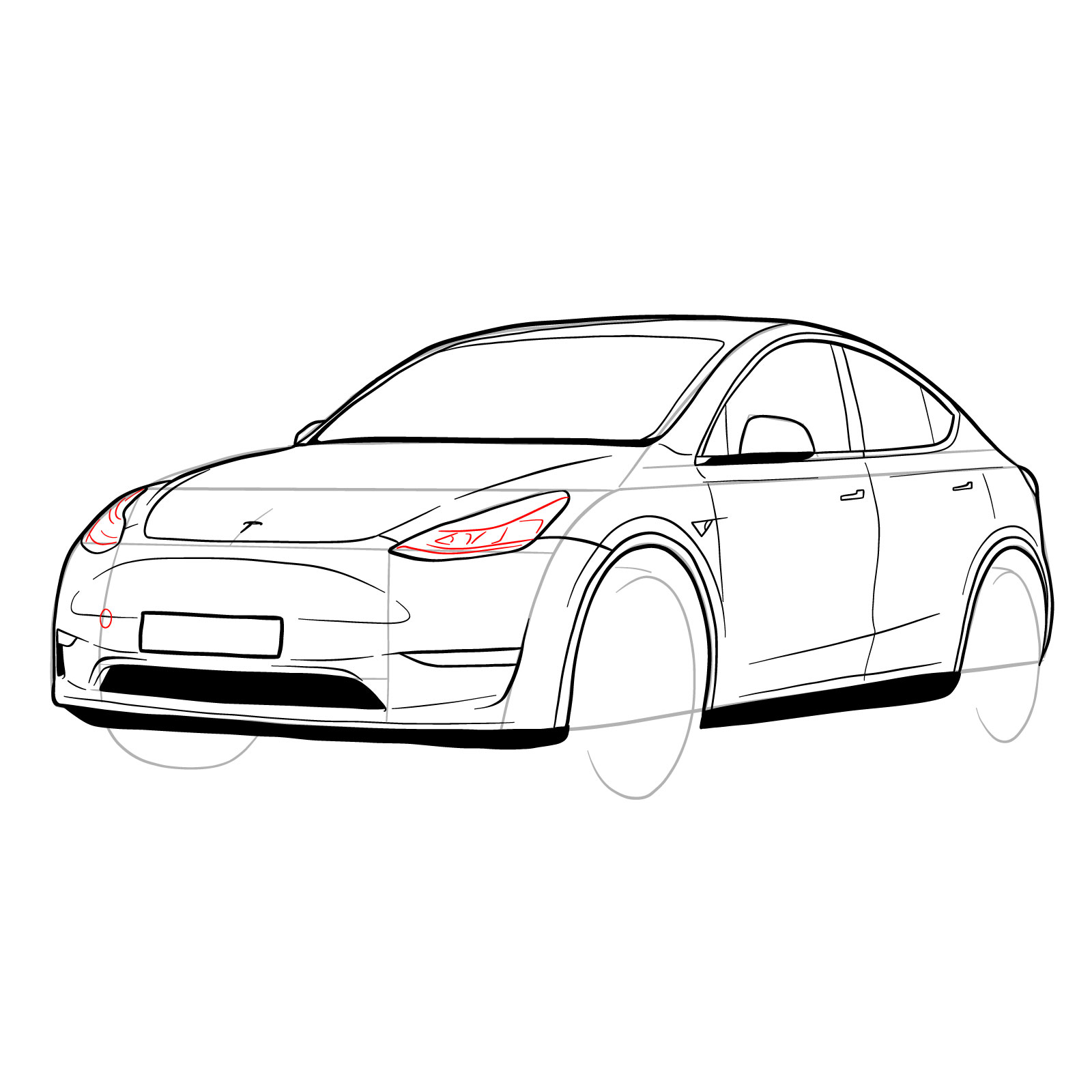 How to draw 2021 Tesla Model Y - step 30