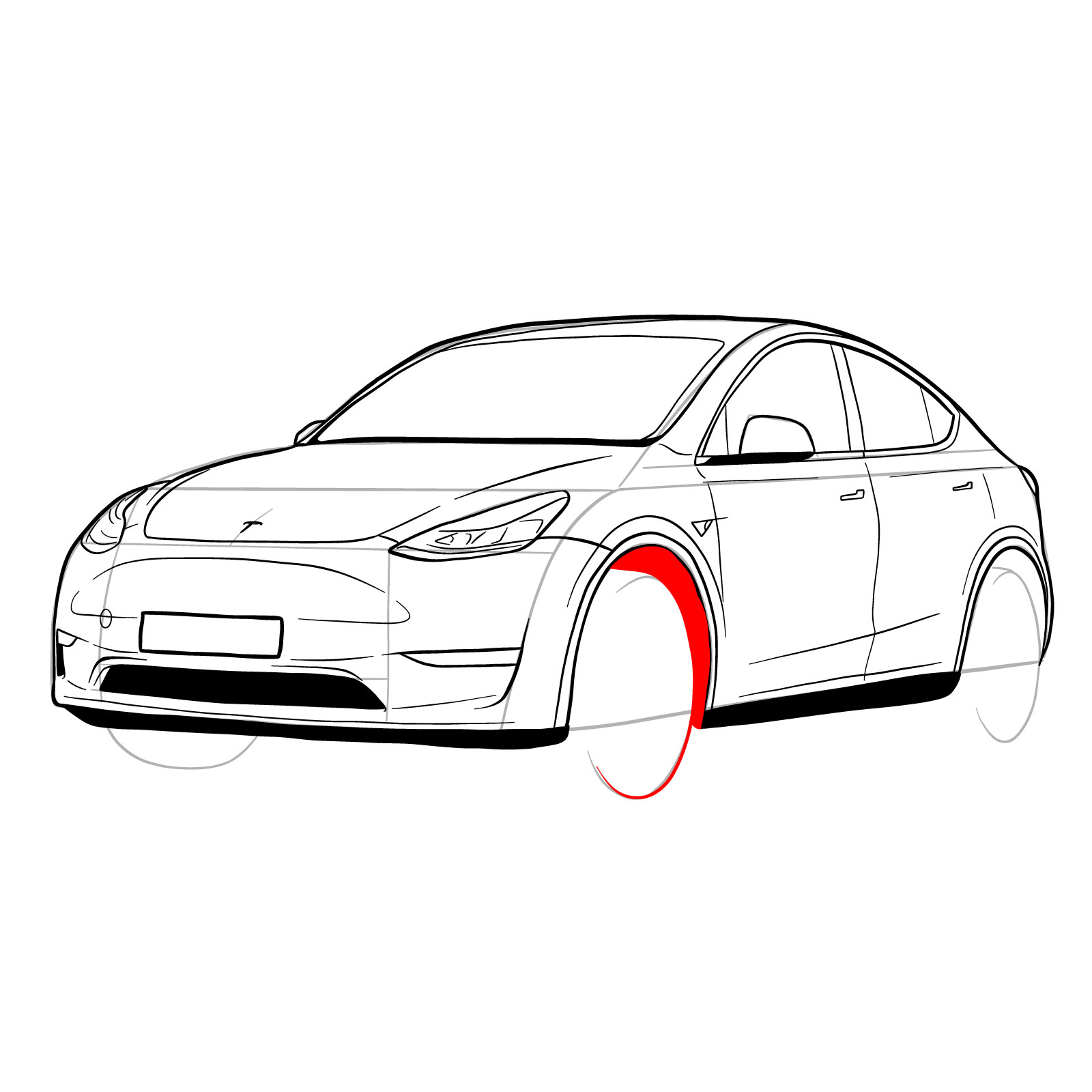 How to draw 2021 Tesla Model Y - step 31