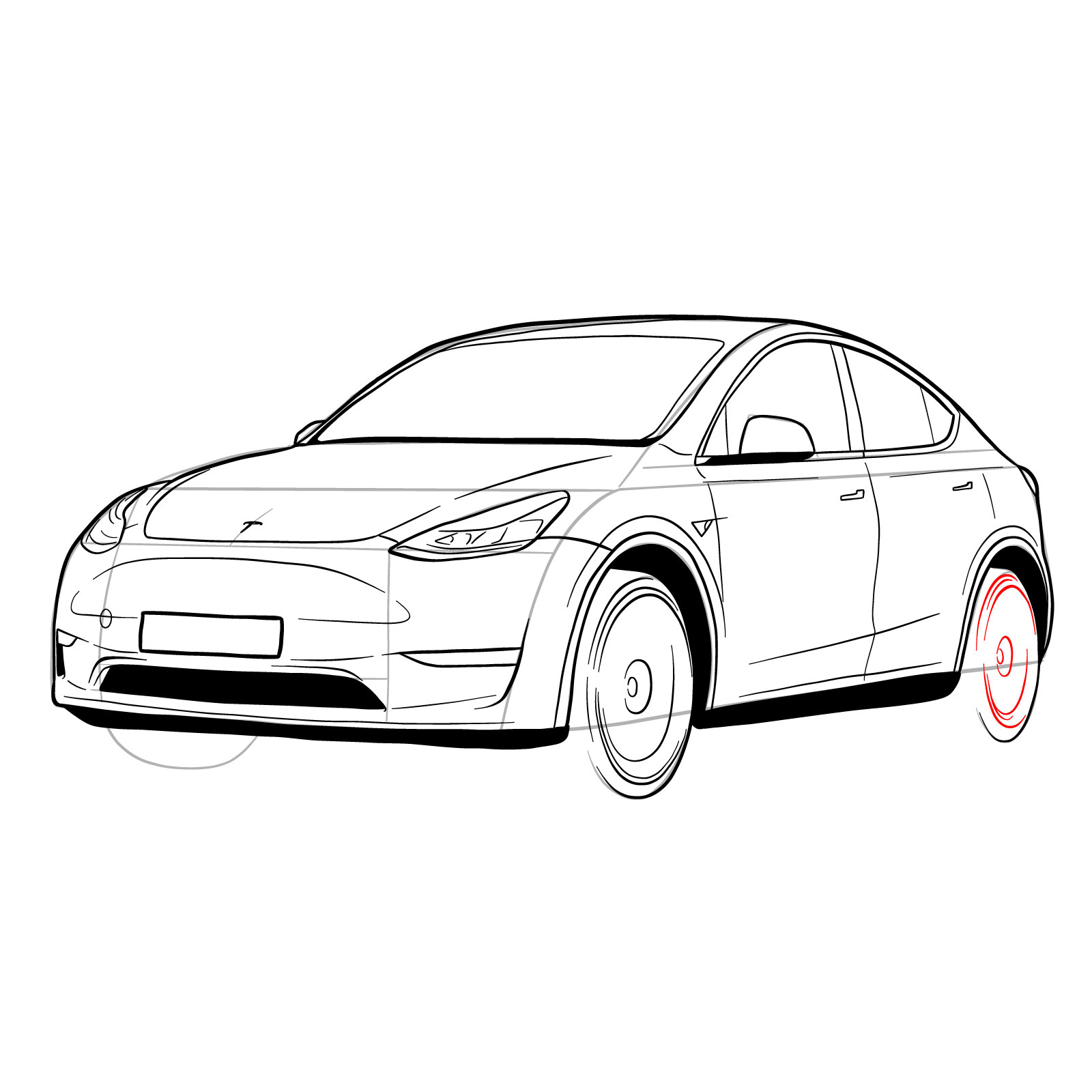 How to draw 2021 Tesla Model Y - step 34