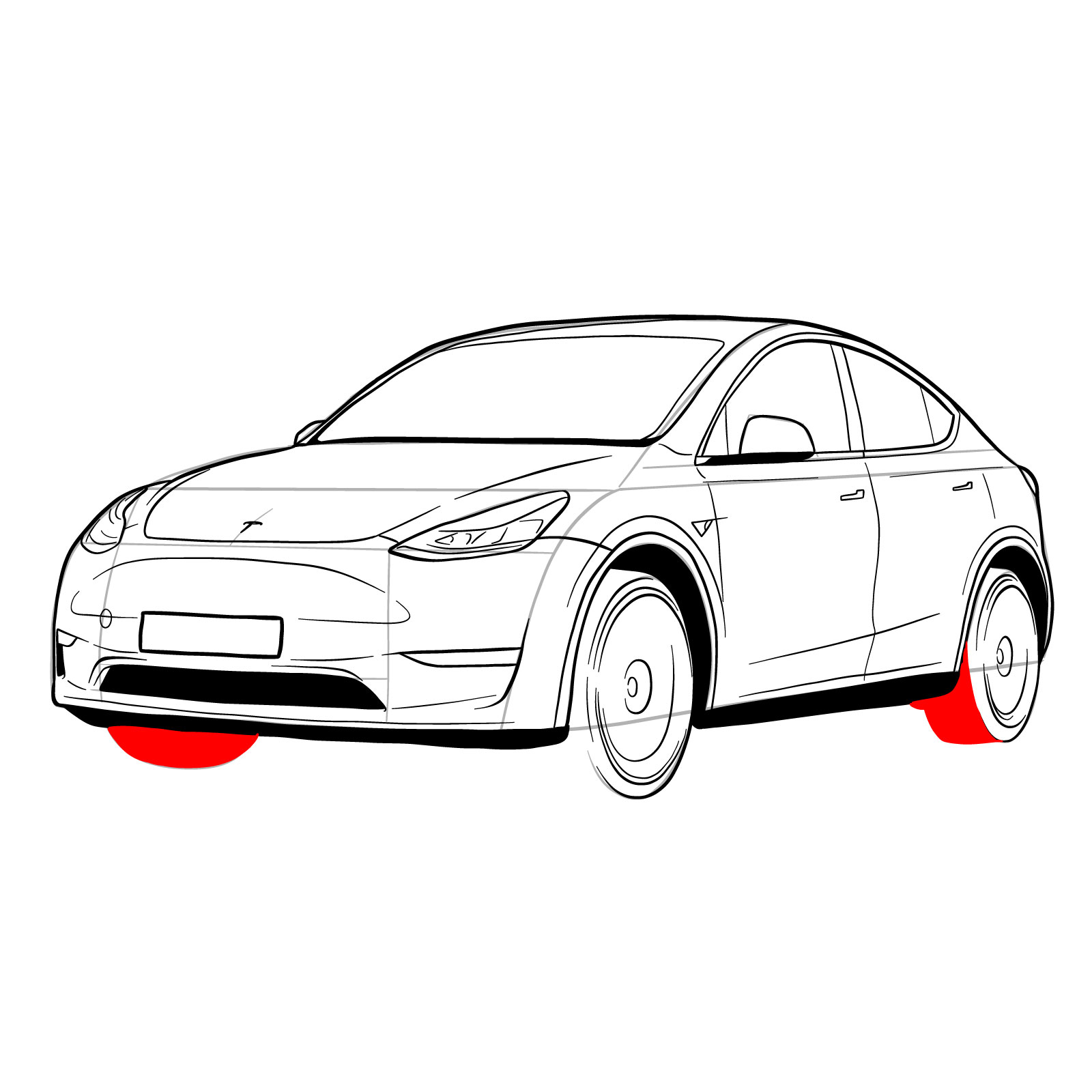 How to draw 2021 Tesla Model Y - step 35