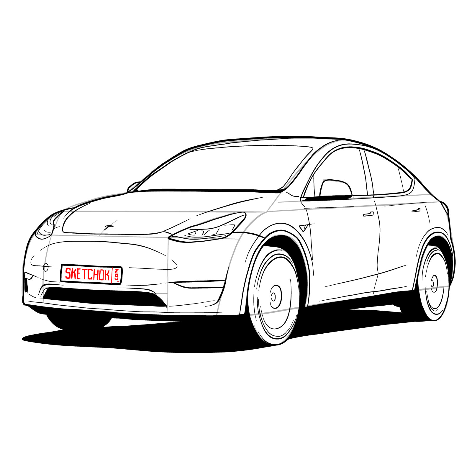 How to draw 2021 Tesla Model Y - step 37