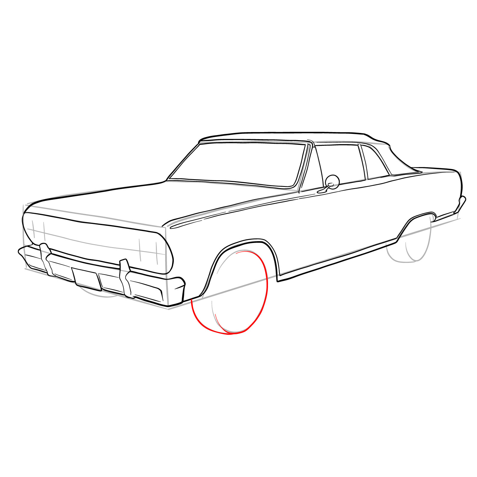 How to draw 1964 Chevrolet Malibu - step 24