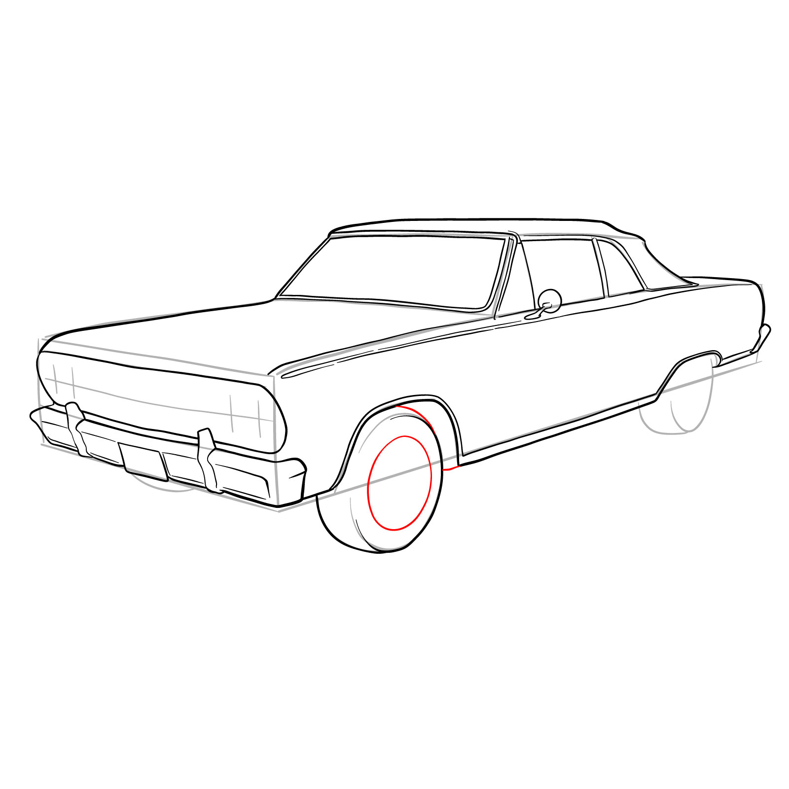How to draw 1964 Chevrolet Malibu - step 25