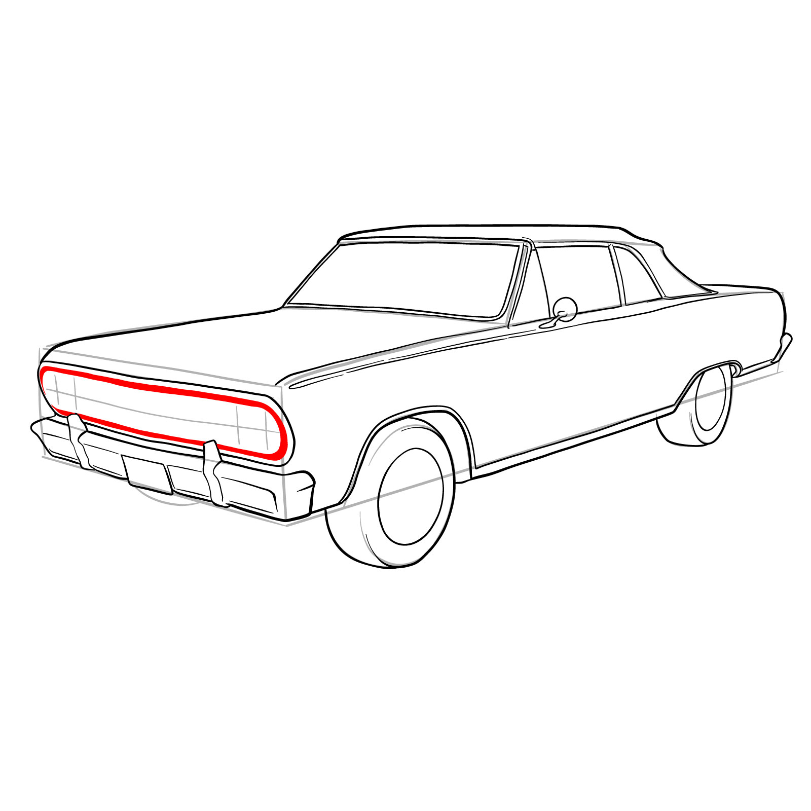 How to draw 1964 Chevrolet Malibu - step 28