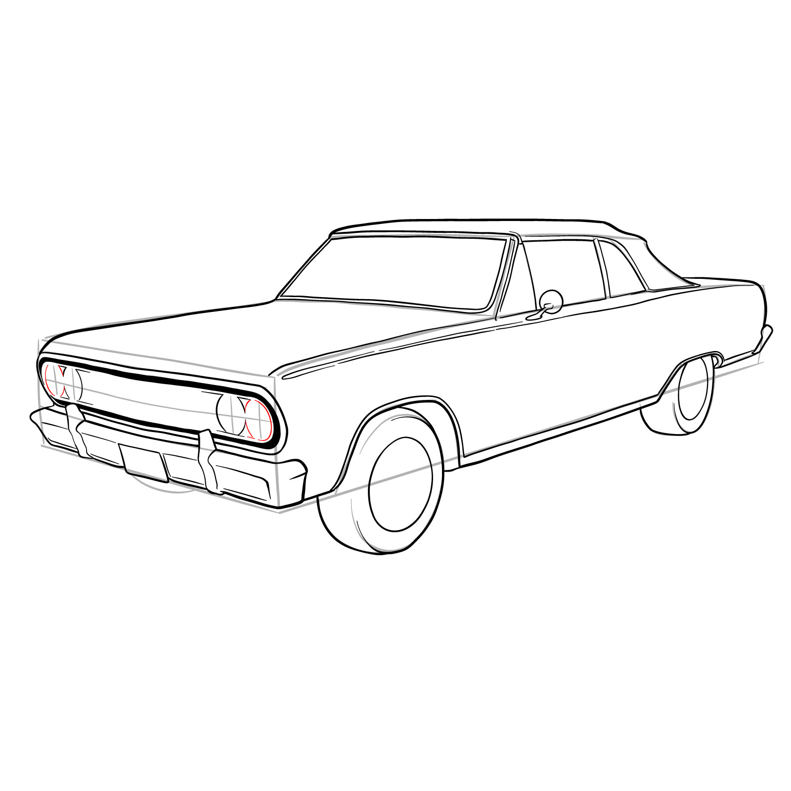 How to draw 1964 Chevrolet Malibu - step 30