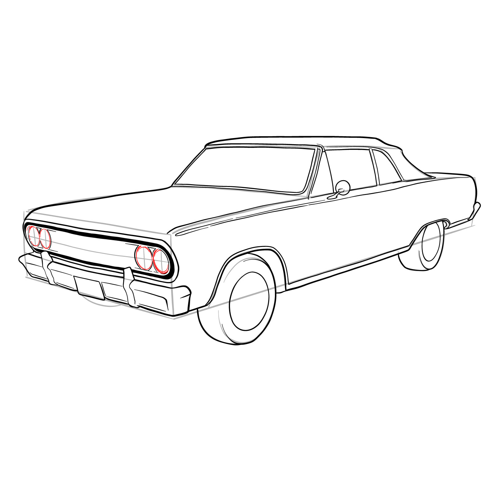 How to draw 1964 Chevrolet Malibu - step 31