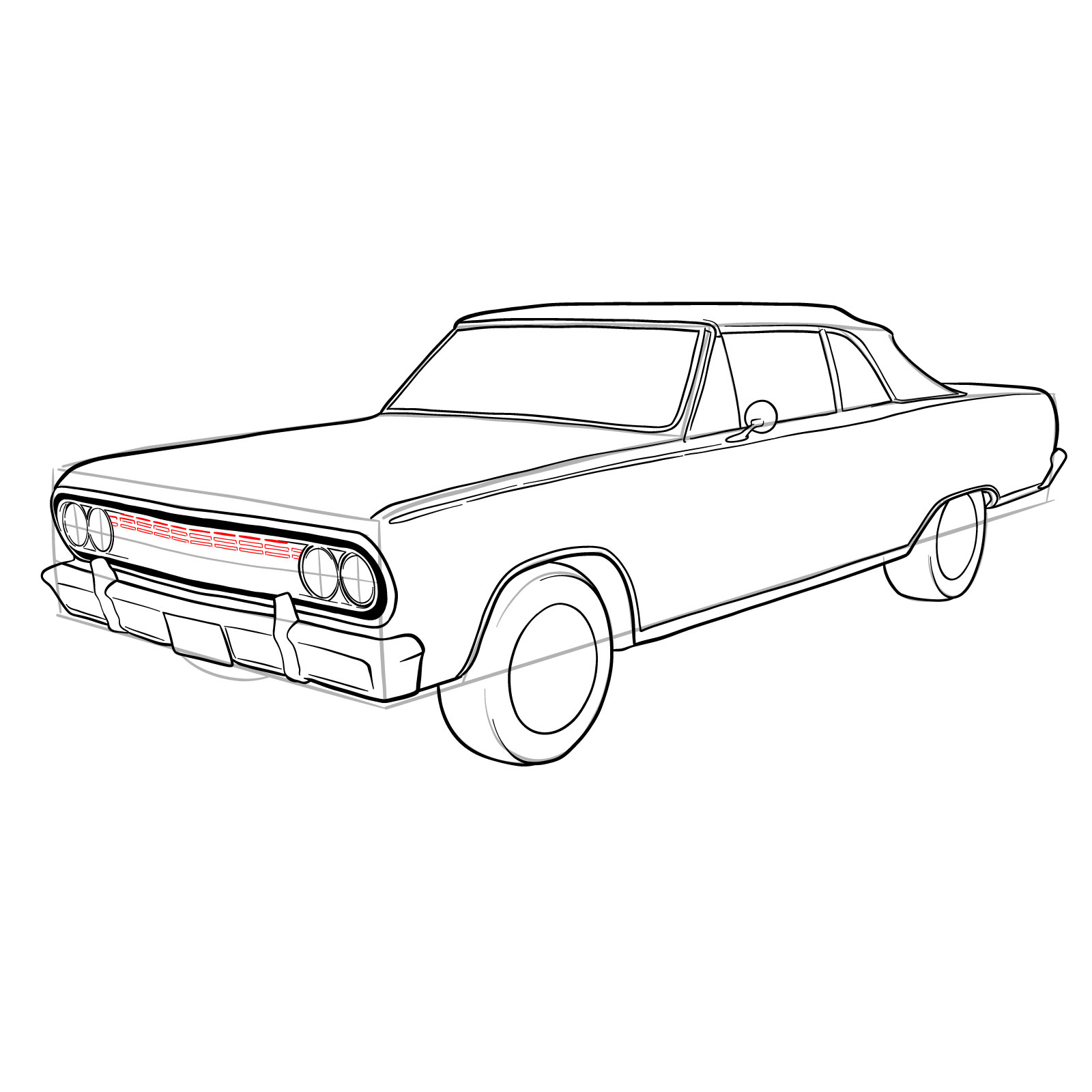 How to draw 1964 Chevrolet Malibu - step 32