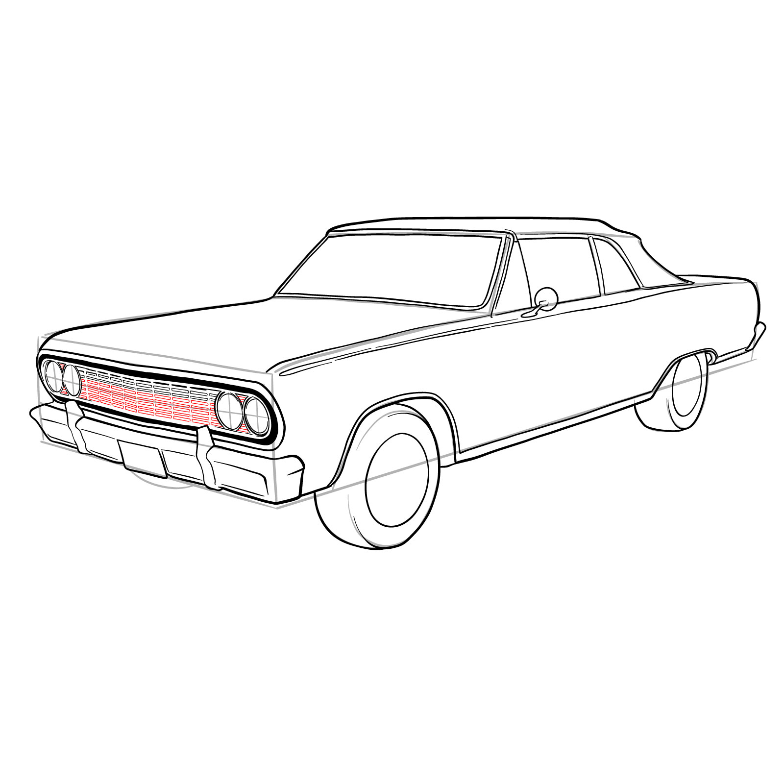 How to draw 1964 Chevrolet Malibu - step 33