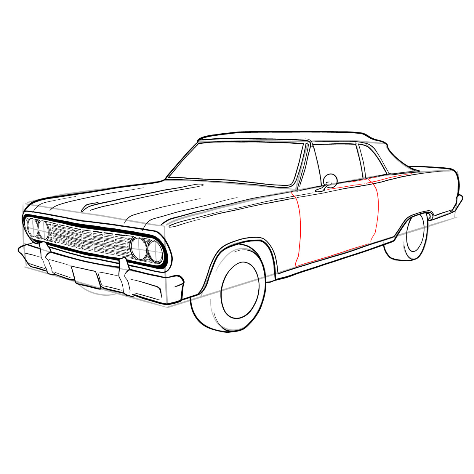 How to draw 1964 Chevrolet Malibu - step 35