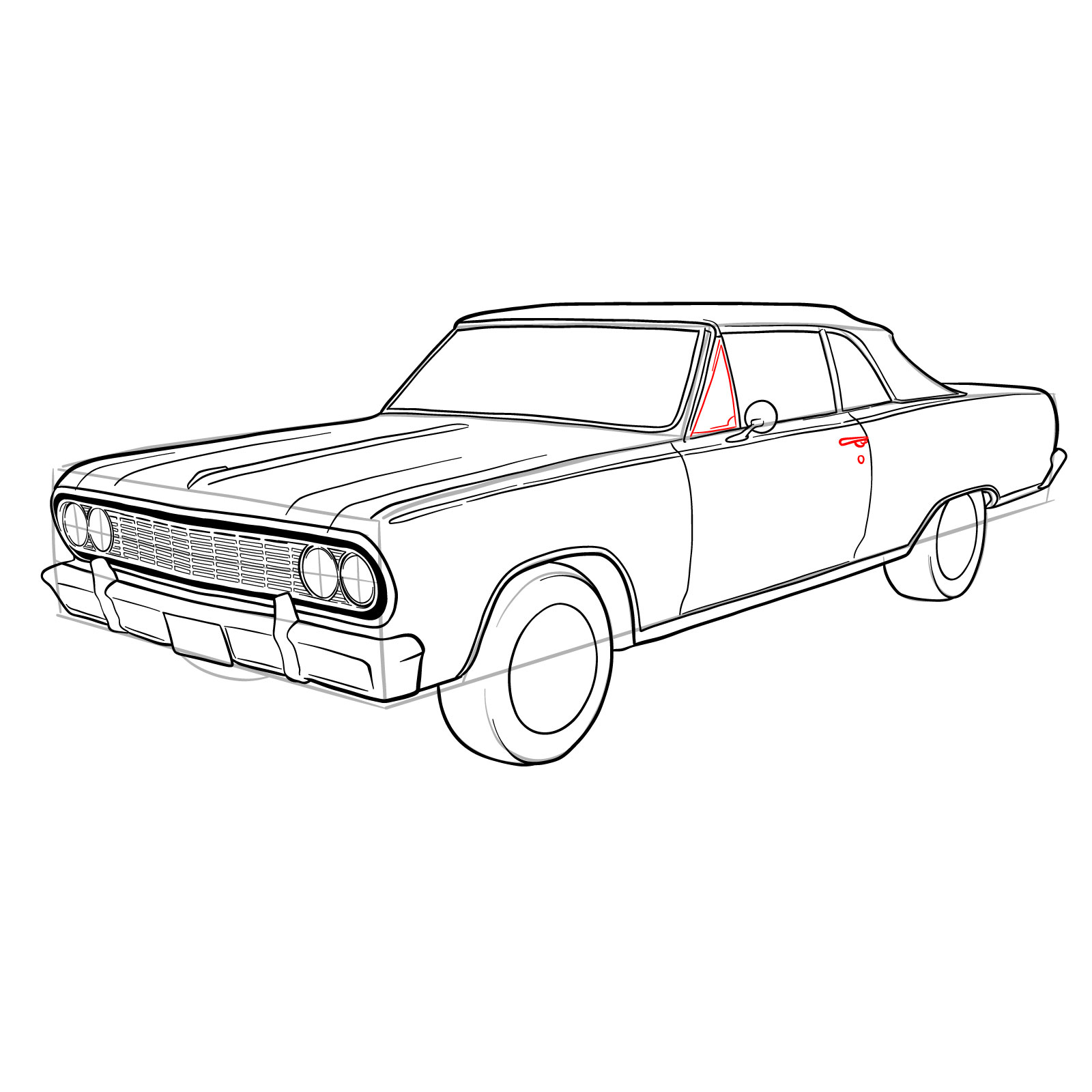 How to draw 1964 Chevrolet Malibu - step 36
