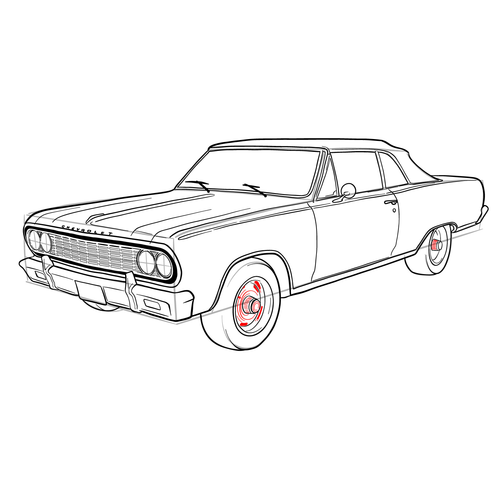 How to draw 1964 Chevrolet Malibu - step 40