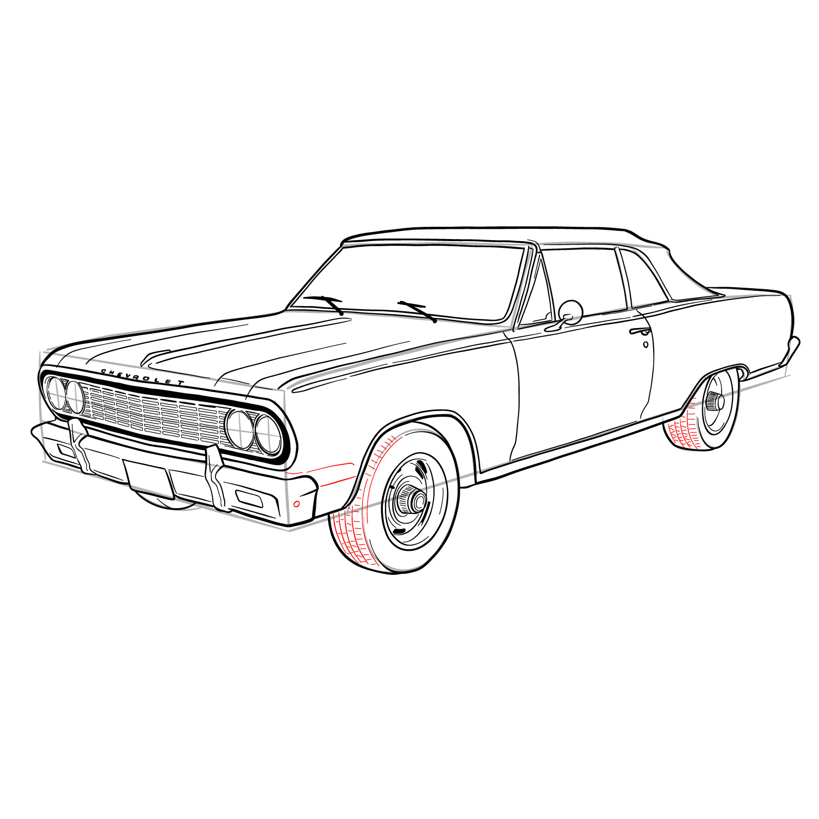 How to draw 1964 Chevrolet Malibu - step 41