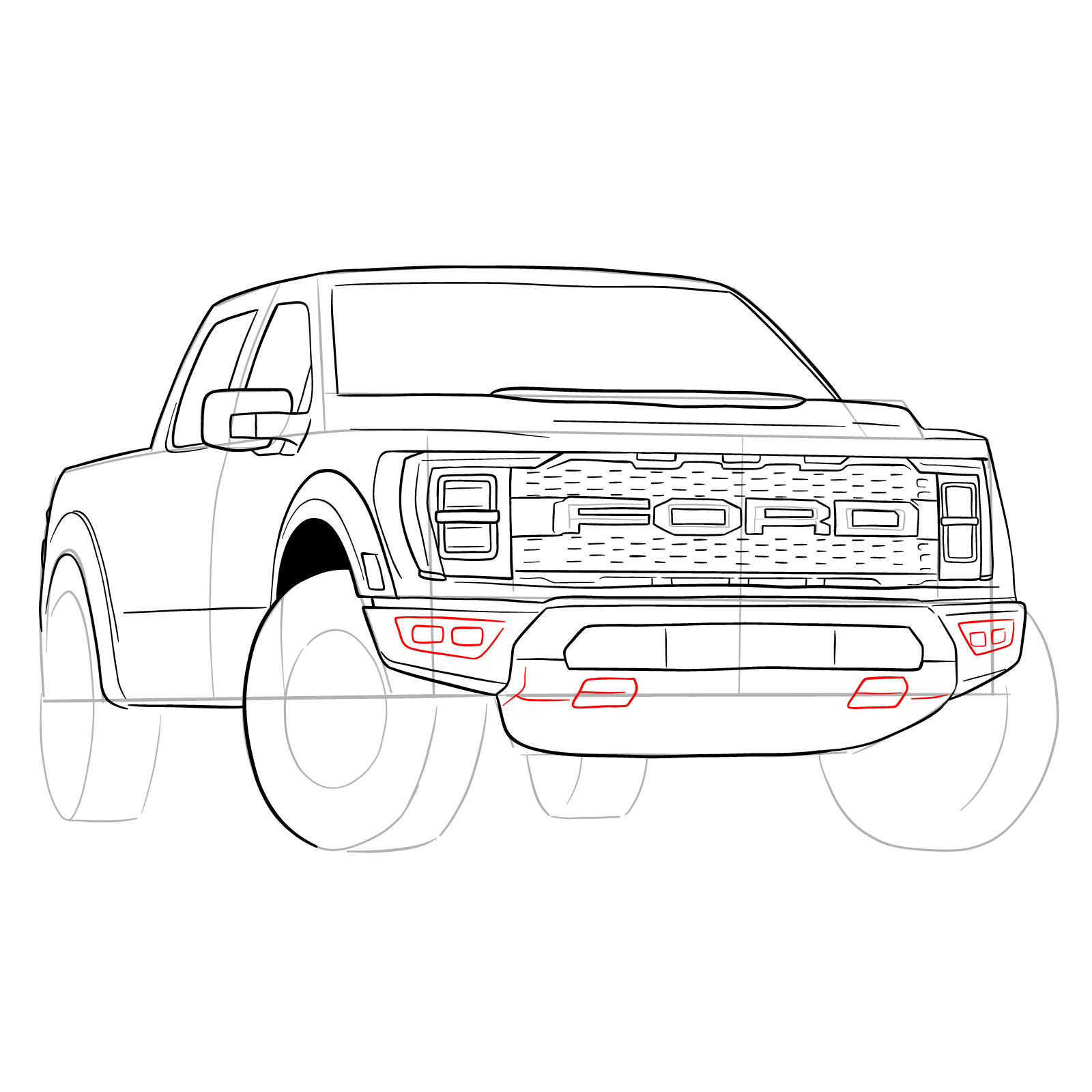How to draw a 2023 Ford F-Series F-150 Raptor - step 29