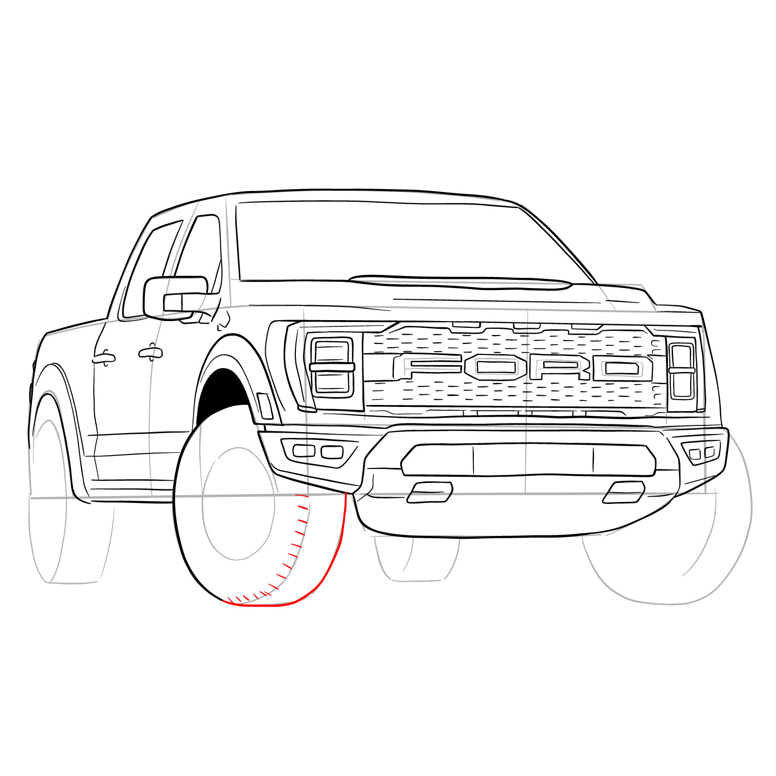 How to draw a 2023 Ford F-Series F-150 Raptor - step 32