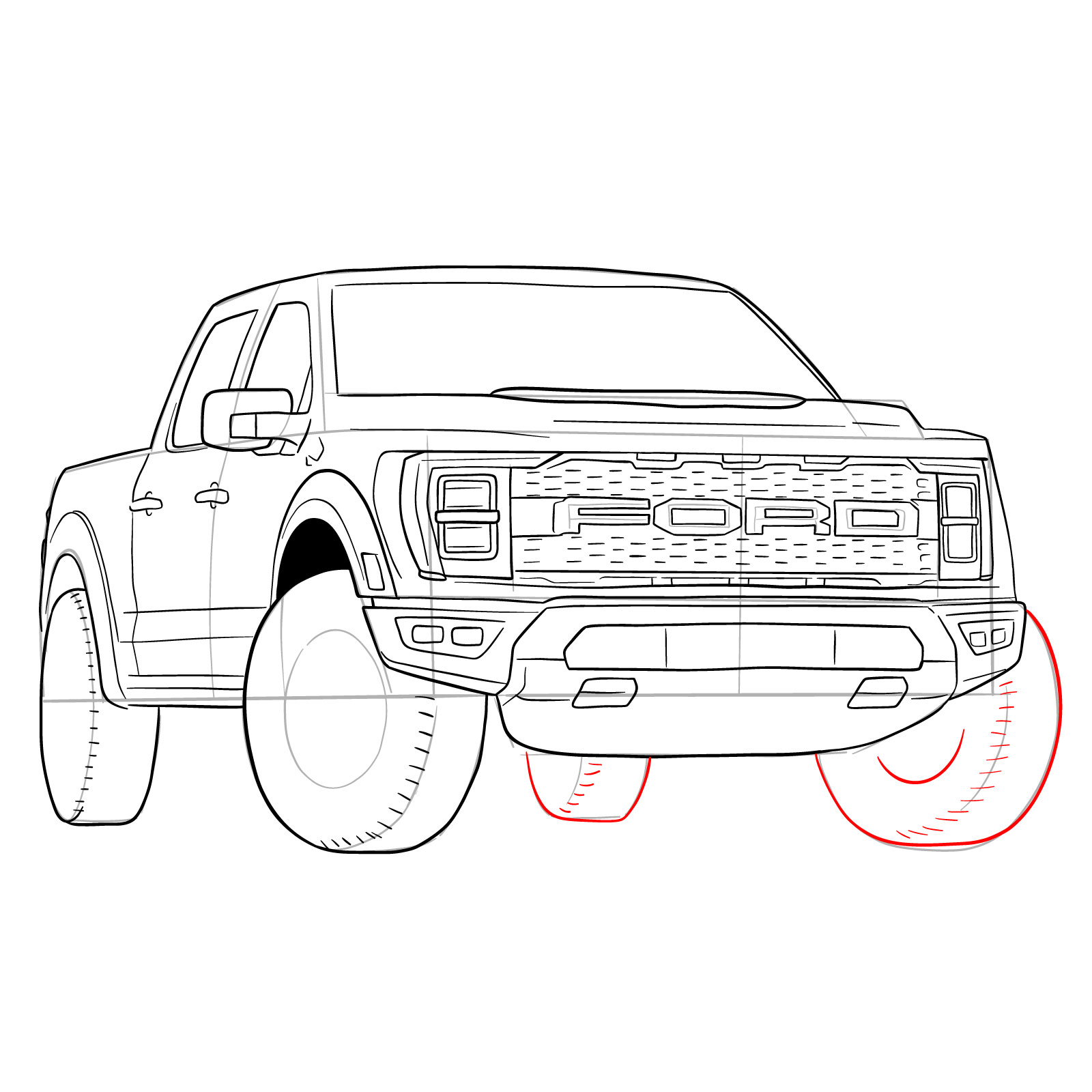 How to draw a 2023 Ford F-Series F-150 Raptor - step 34