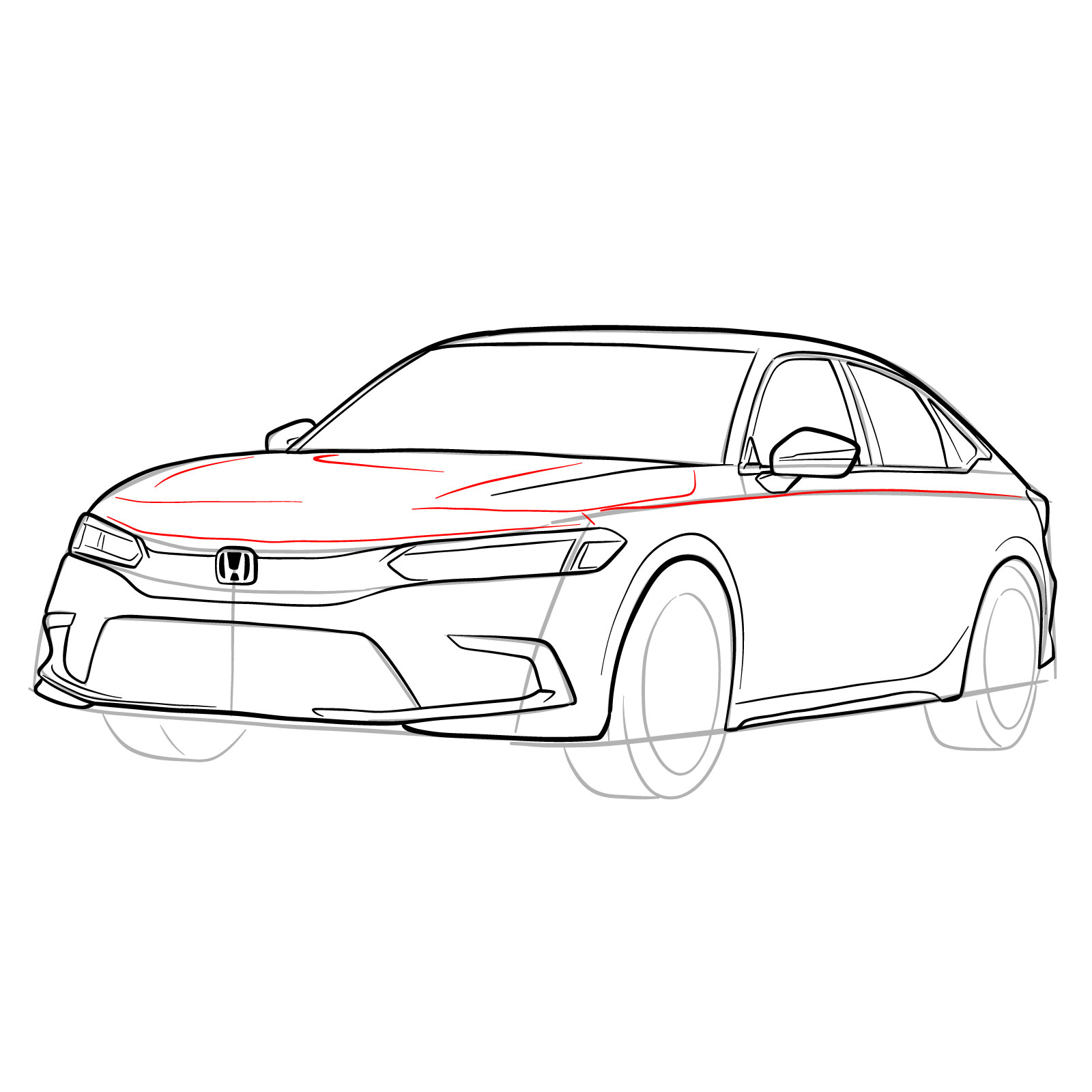 How to draw a 2022 Honda Civic - step 24