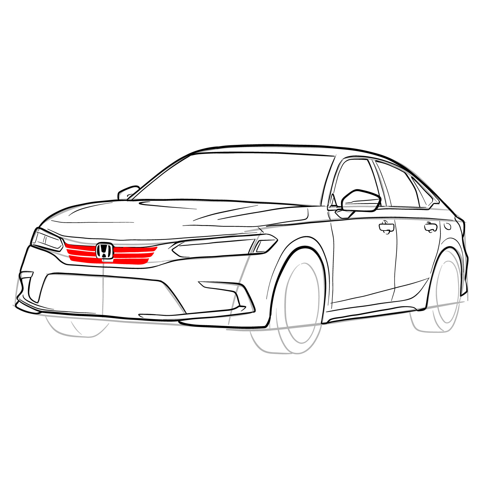 How to draw a 2022 Honda Civic - step 27