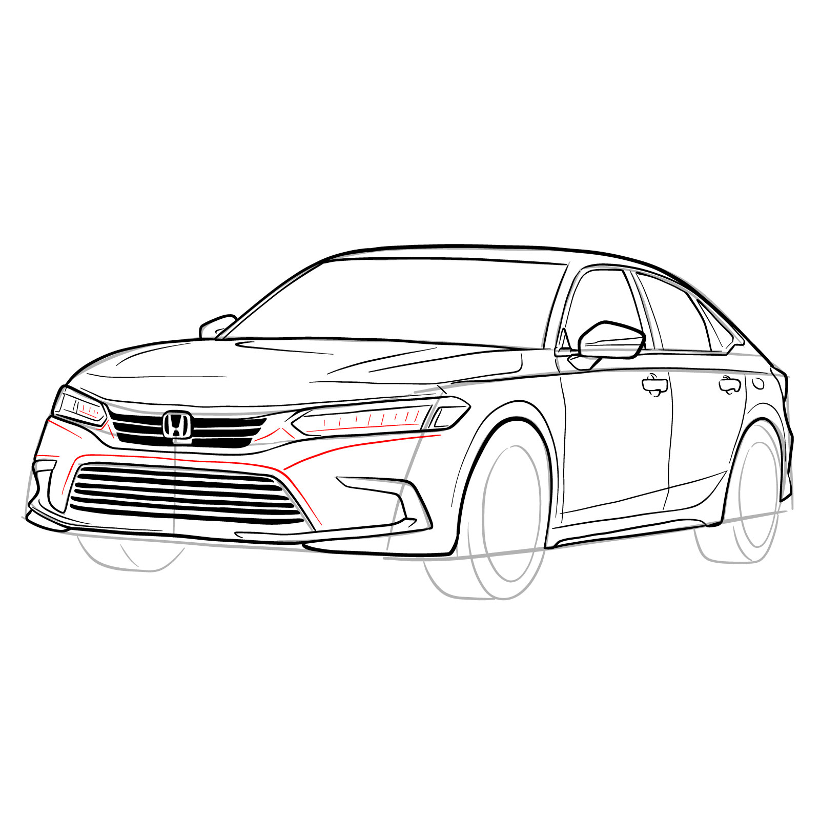 How to draw a 2022 Honda Civic - step 29