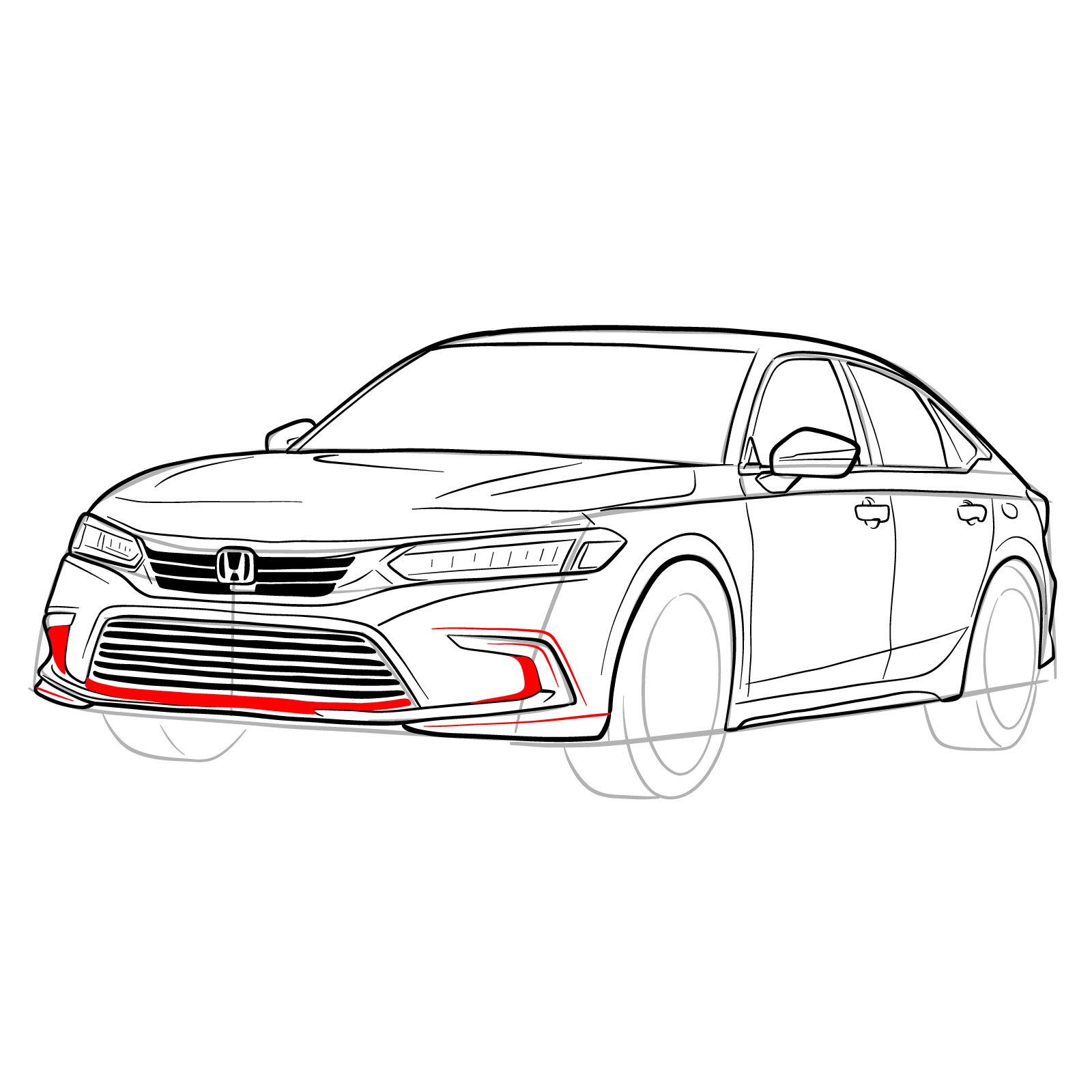 How to draw a 2022 Honda Civic - step 30