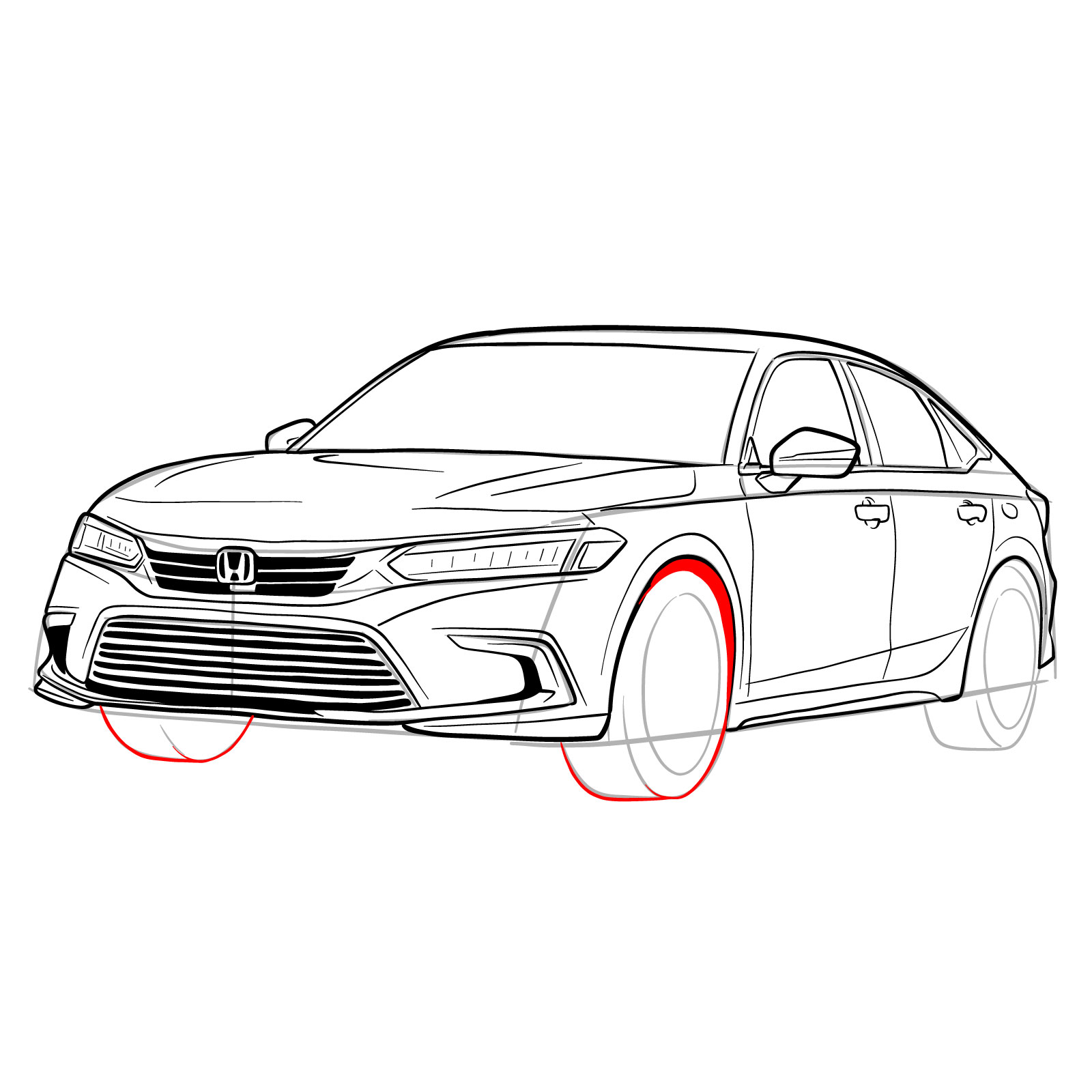 How to draw a 2022 Honda Civic - step 31