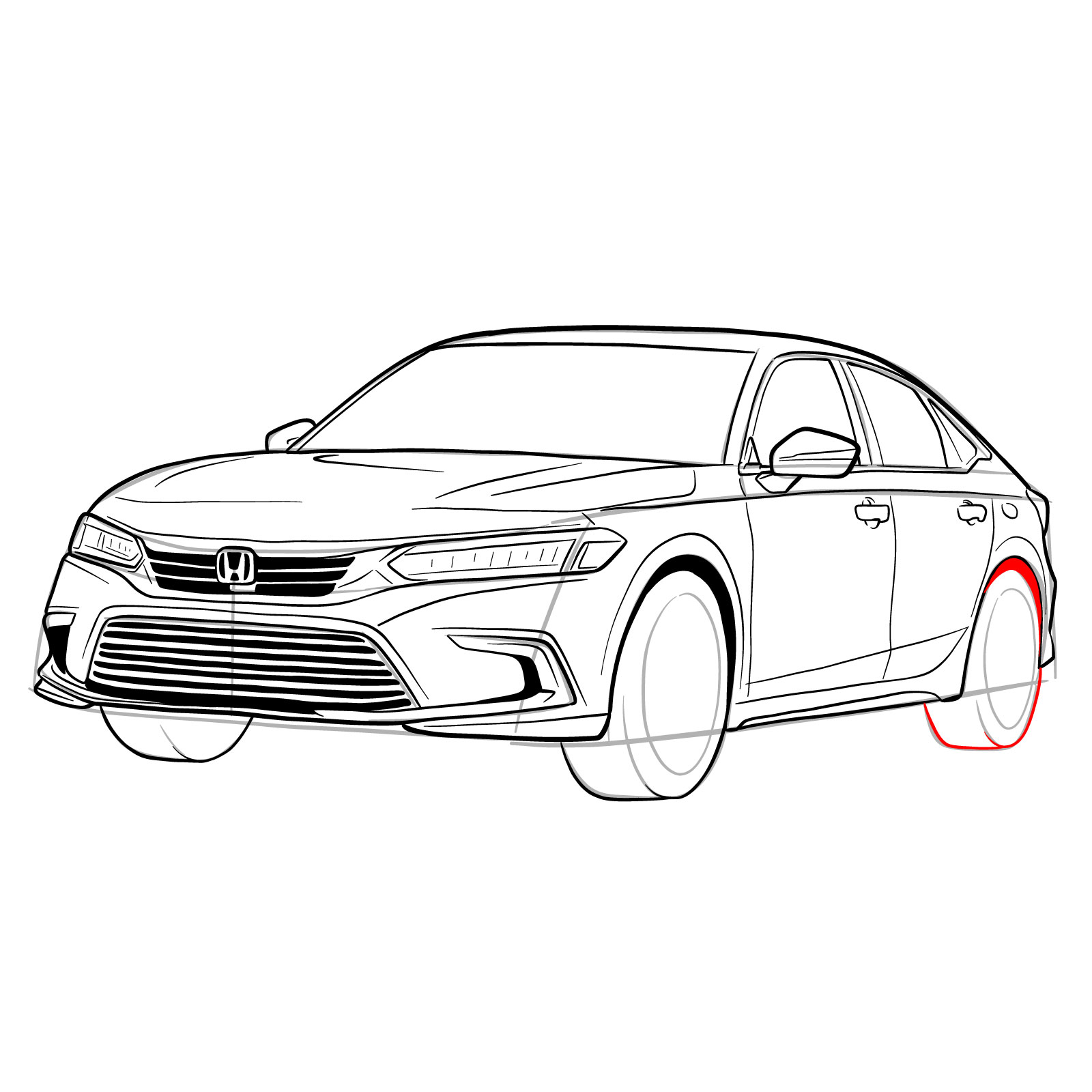 How to draw a 2022 Honda Civic - step 32