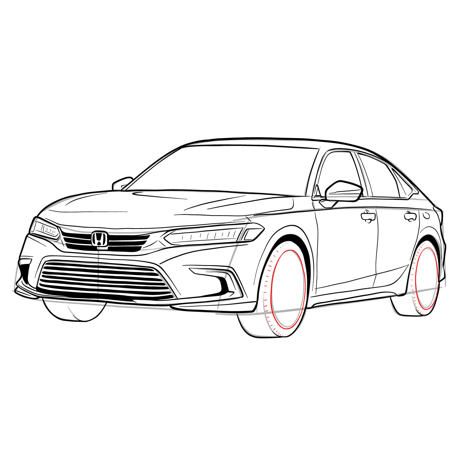 How to draw a 2022 Honda Civic - step 33