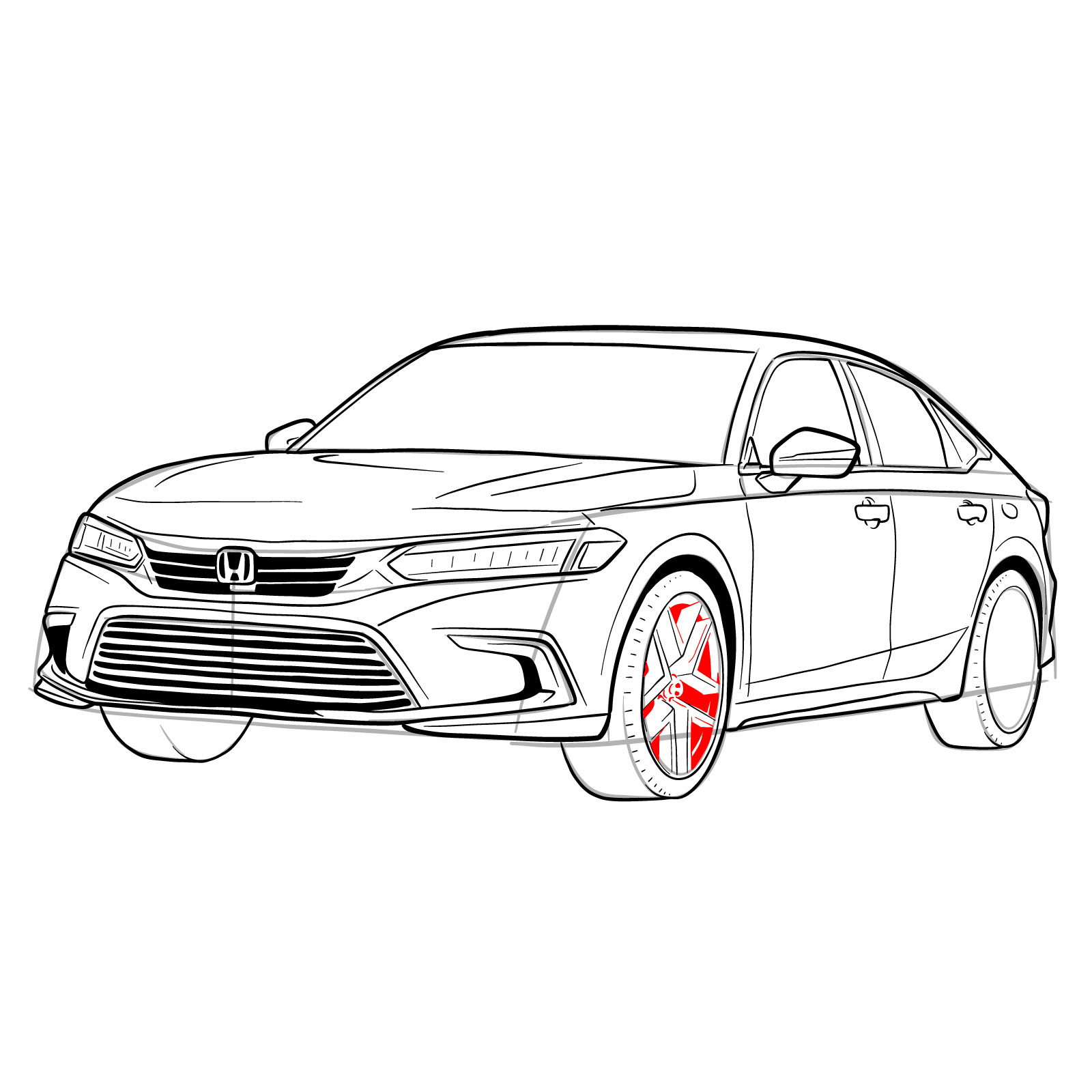 How to draw a 2022 Honda Civic - step 35
