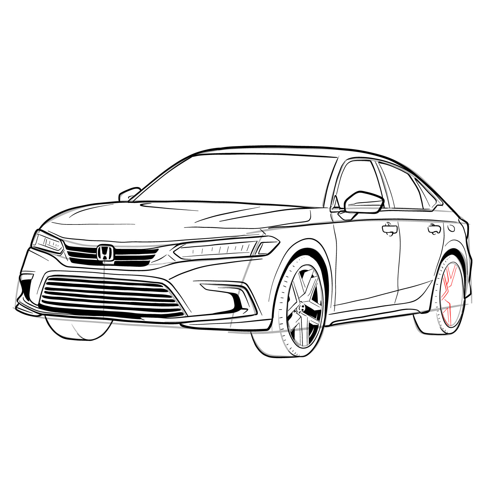 How to draw a 2022 Honda Civic - step 36
