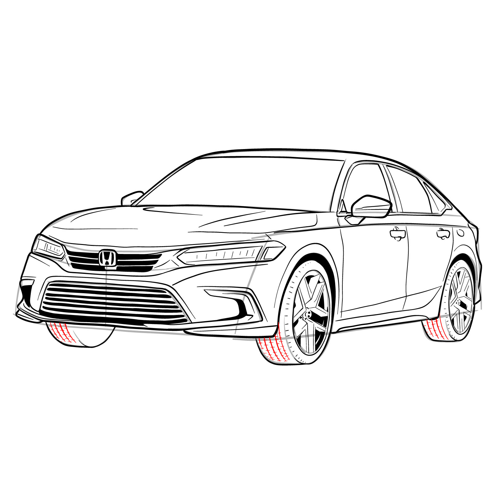 How to draw a 2022 Honda Civic - step 39