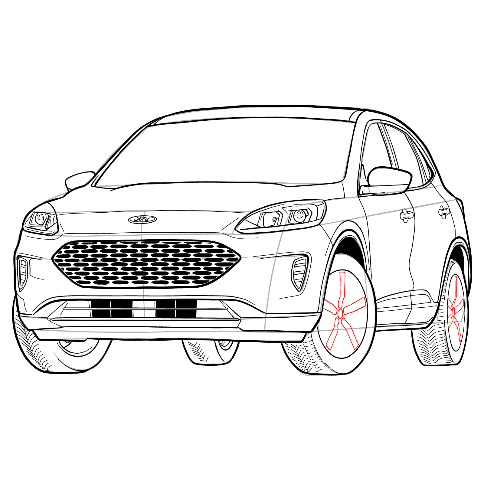 How to draw a 2022 Ford Escape - step 39