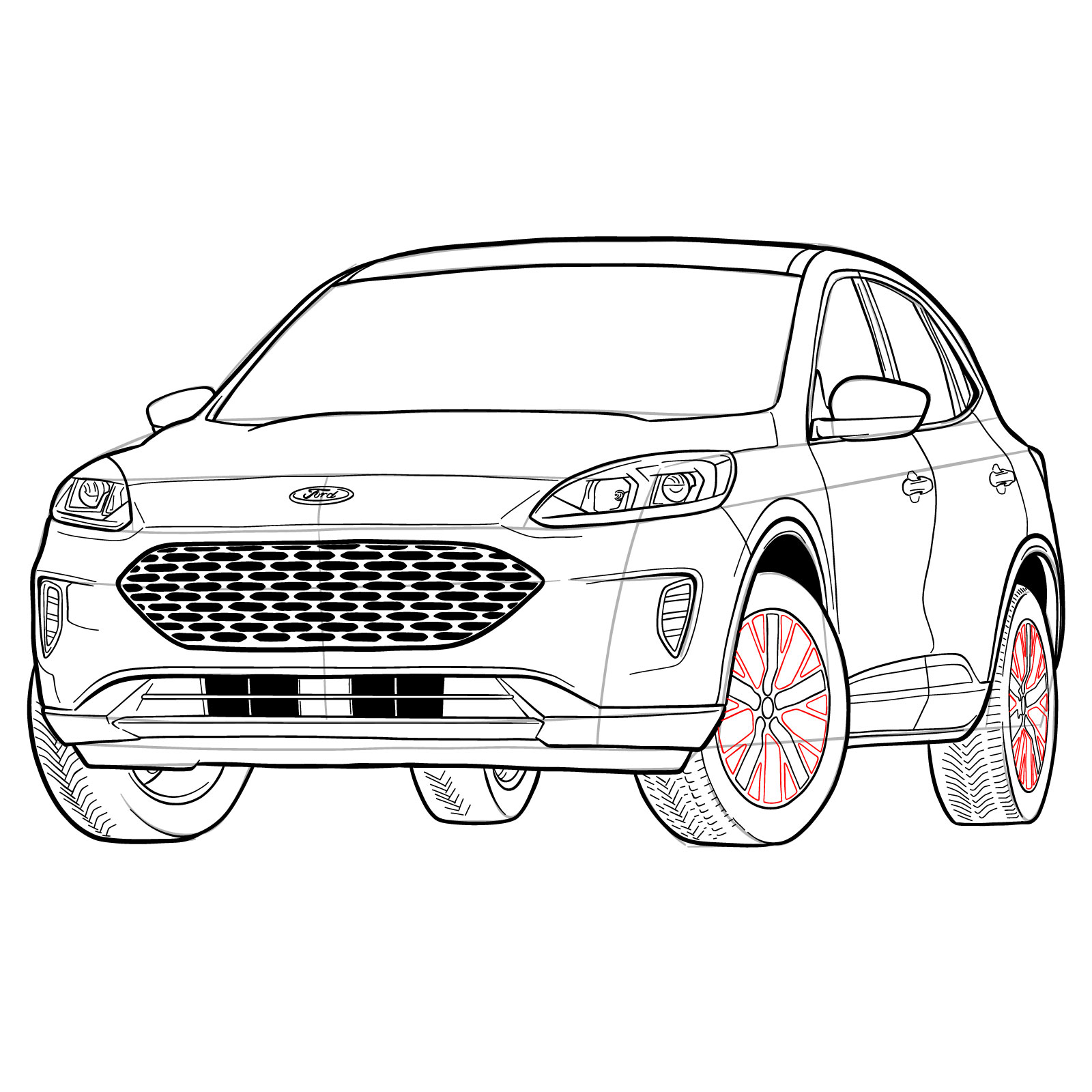 How to draw a 2022 Ford Escape - step 40