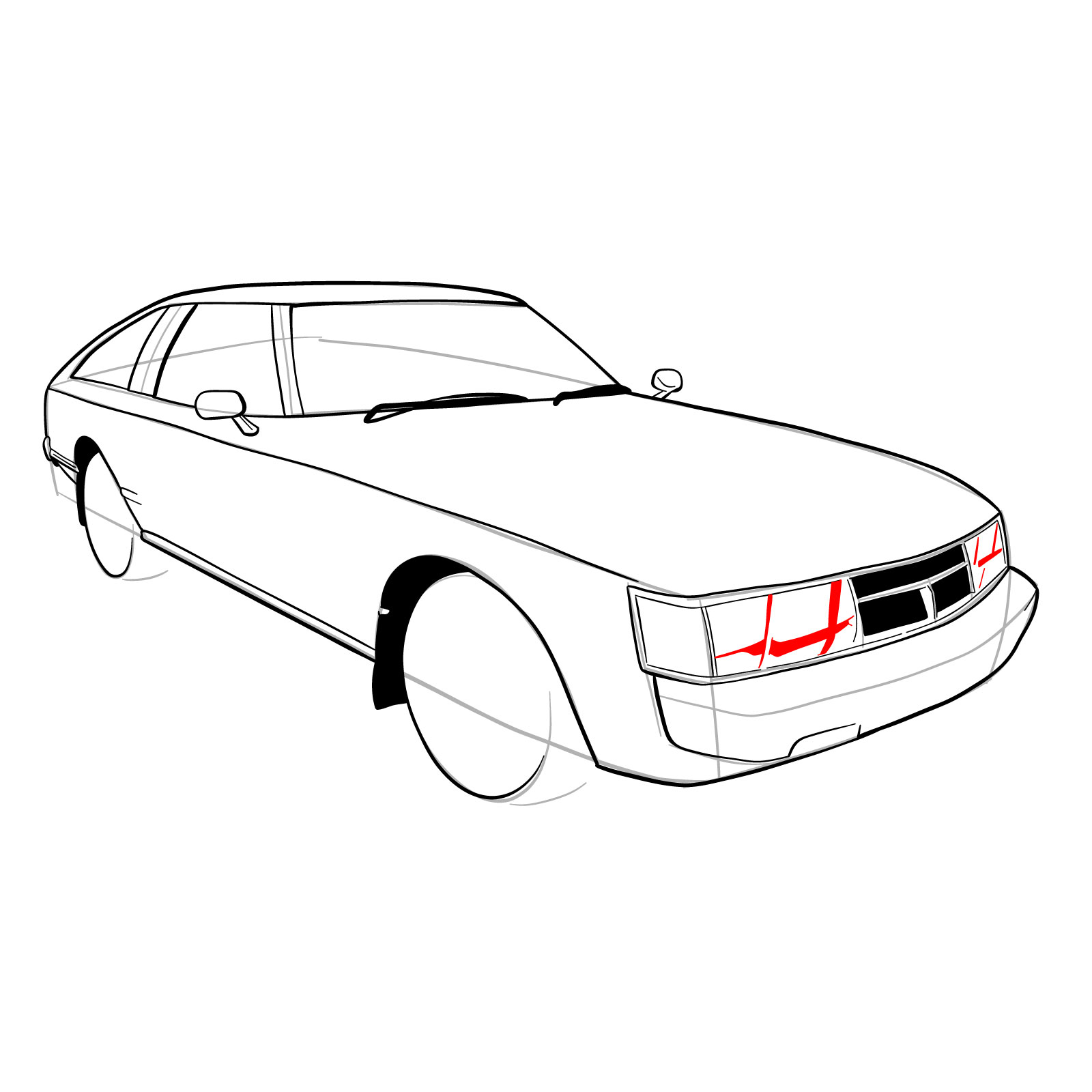 How to draw a 1979 Toyota Celica Supra Mk I Coupe - step 21