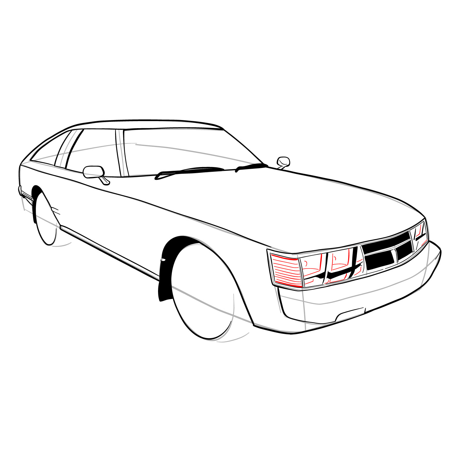 How to draw a 1979 Toyota Celica Supra Mk I Coupe - step 22